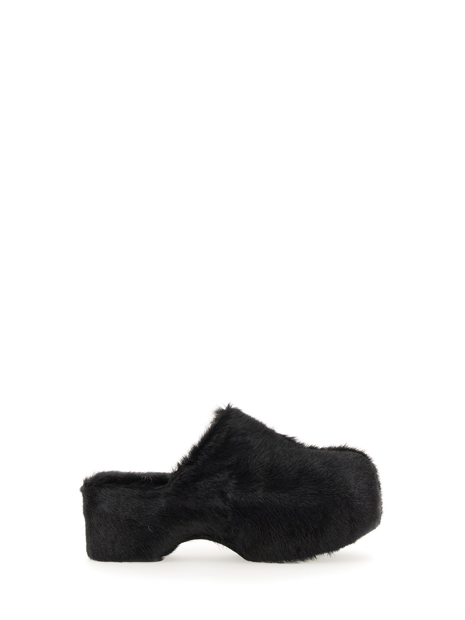 Jil Sander Platform Mules With Plush Fur And Rounded Toe In Black