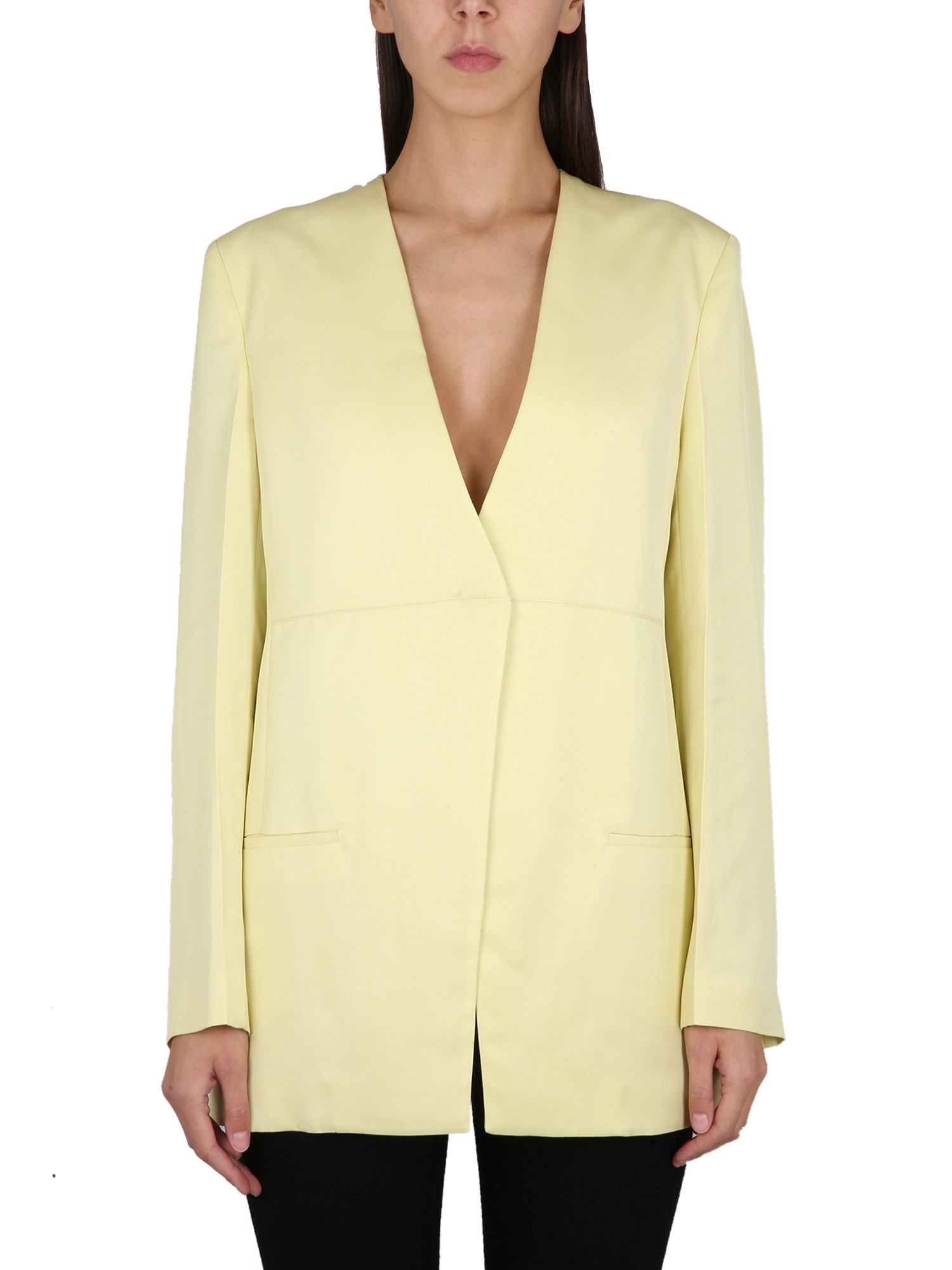 Jil Sander V-neck Jacket With Concealed Closure In Yellow