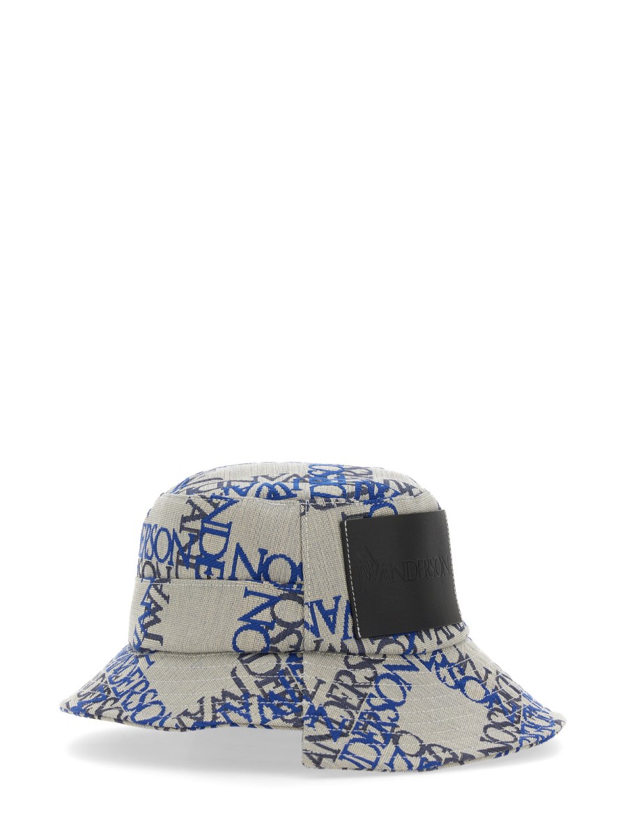 JW Anderson: White & Blue Asymmetric Bucket Hat