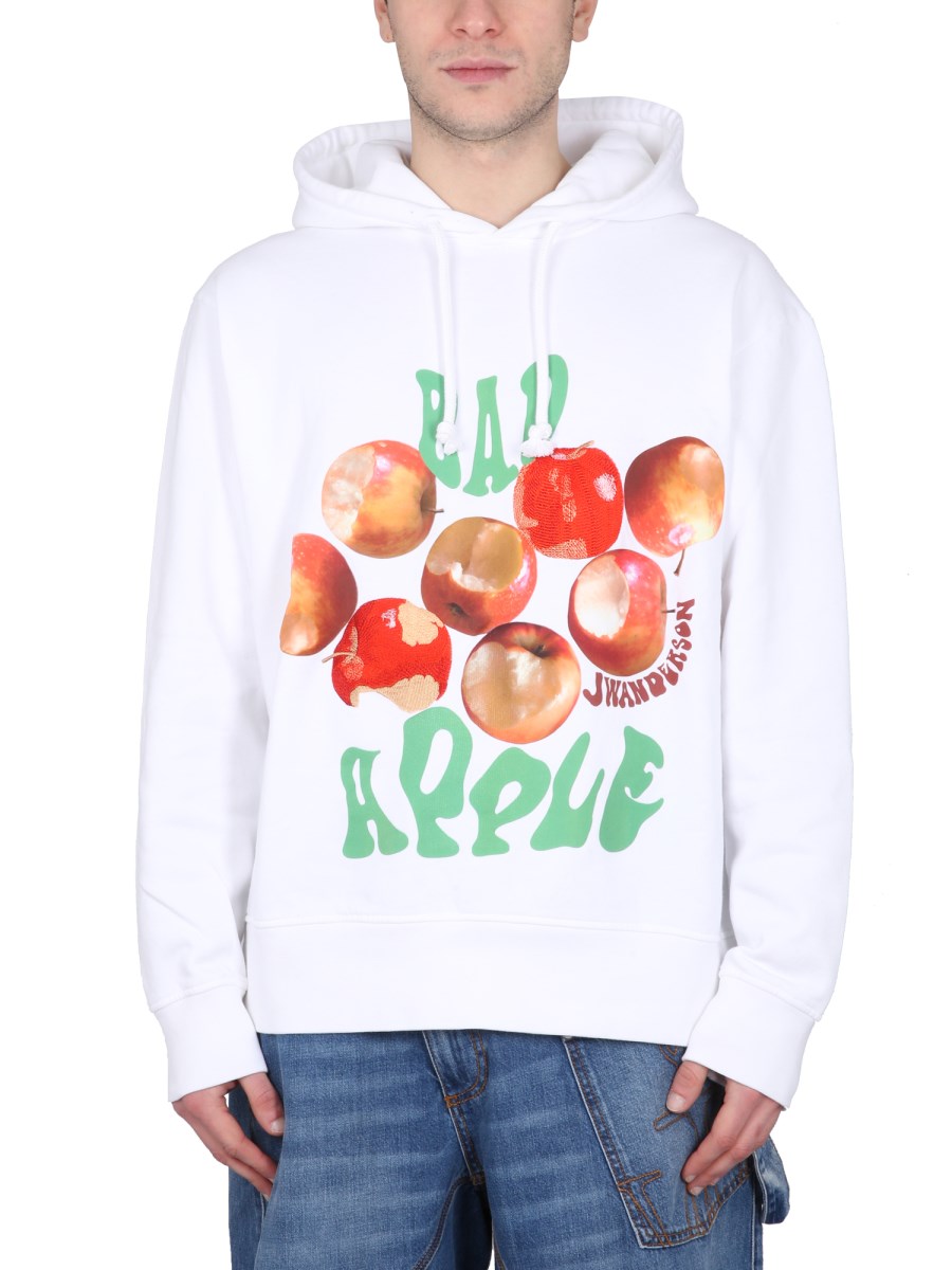 JW ANDERSON FELPA CON CAPPUCCIO E STAMPA BAD APPLE IN COTONE