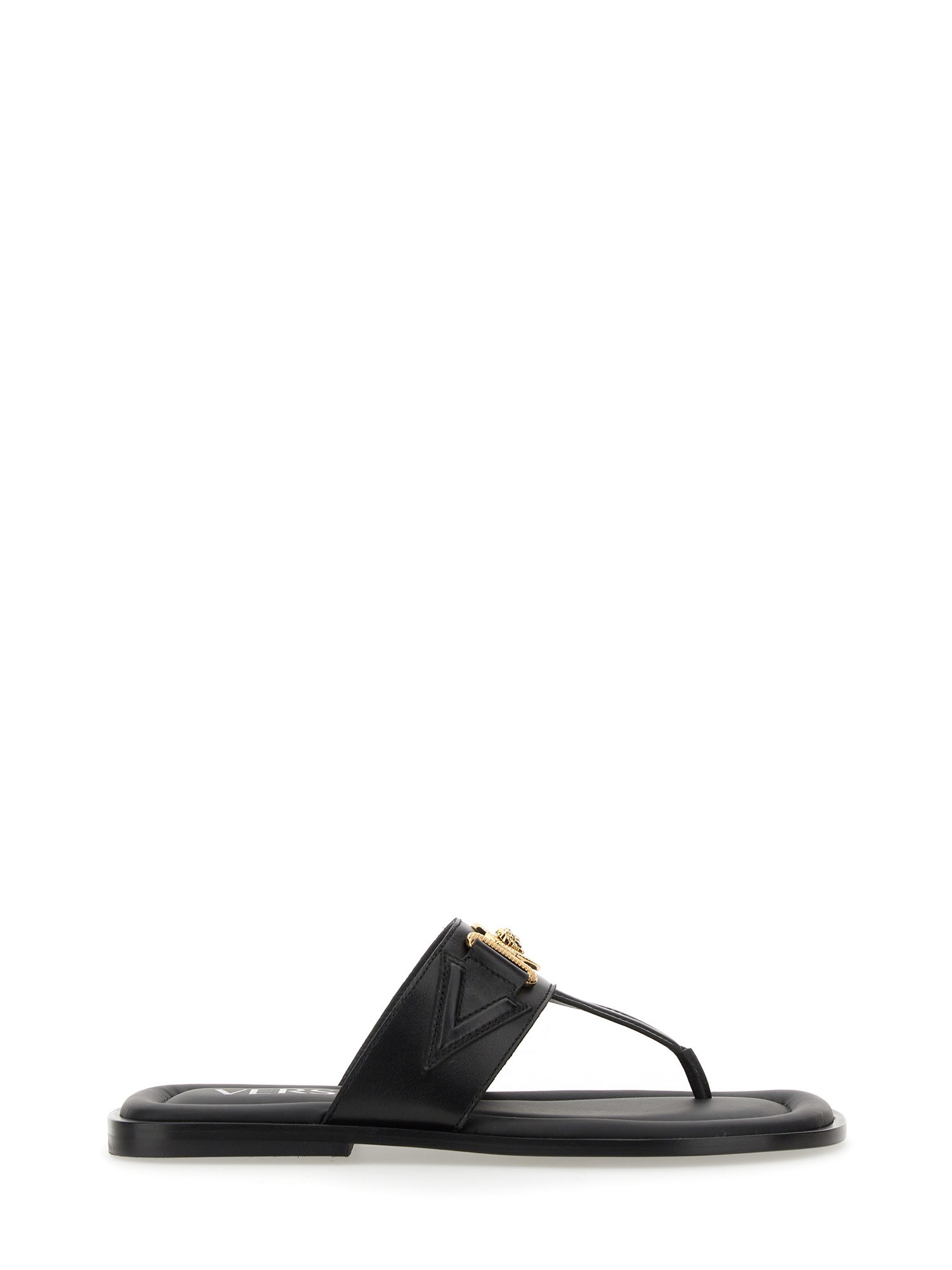Versace Leather Thong Sandal In Black | ModeSens