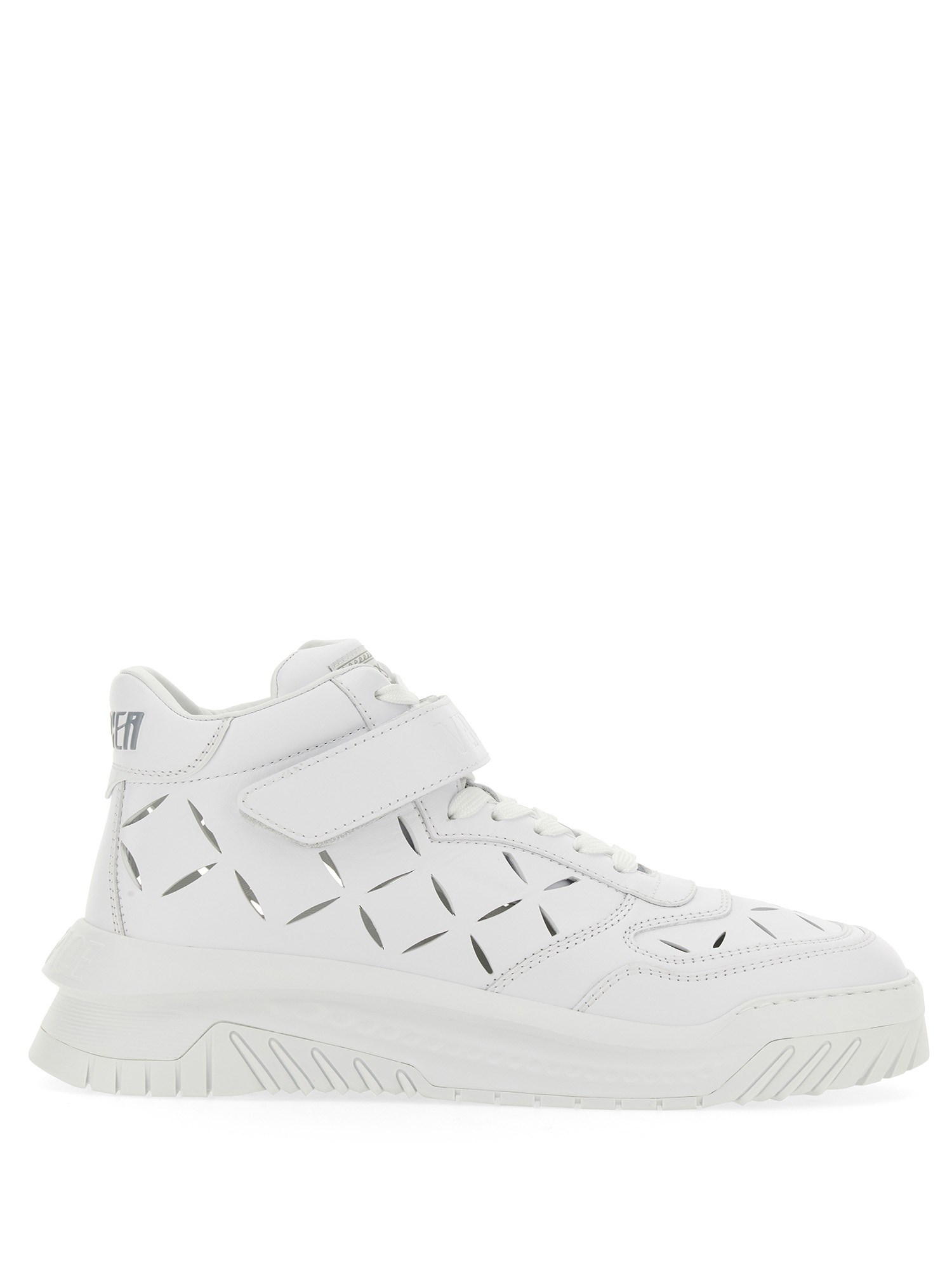 Versace White Perforated High Top Sneakers In White