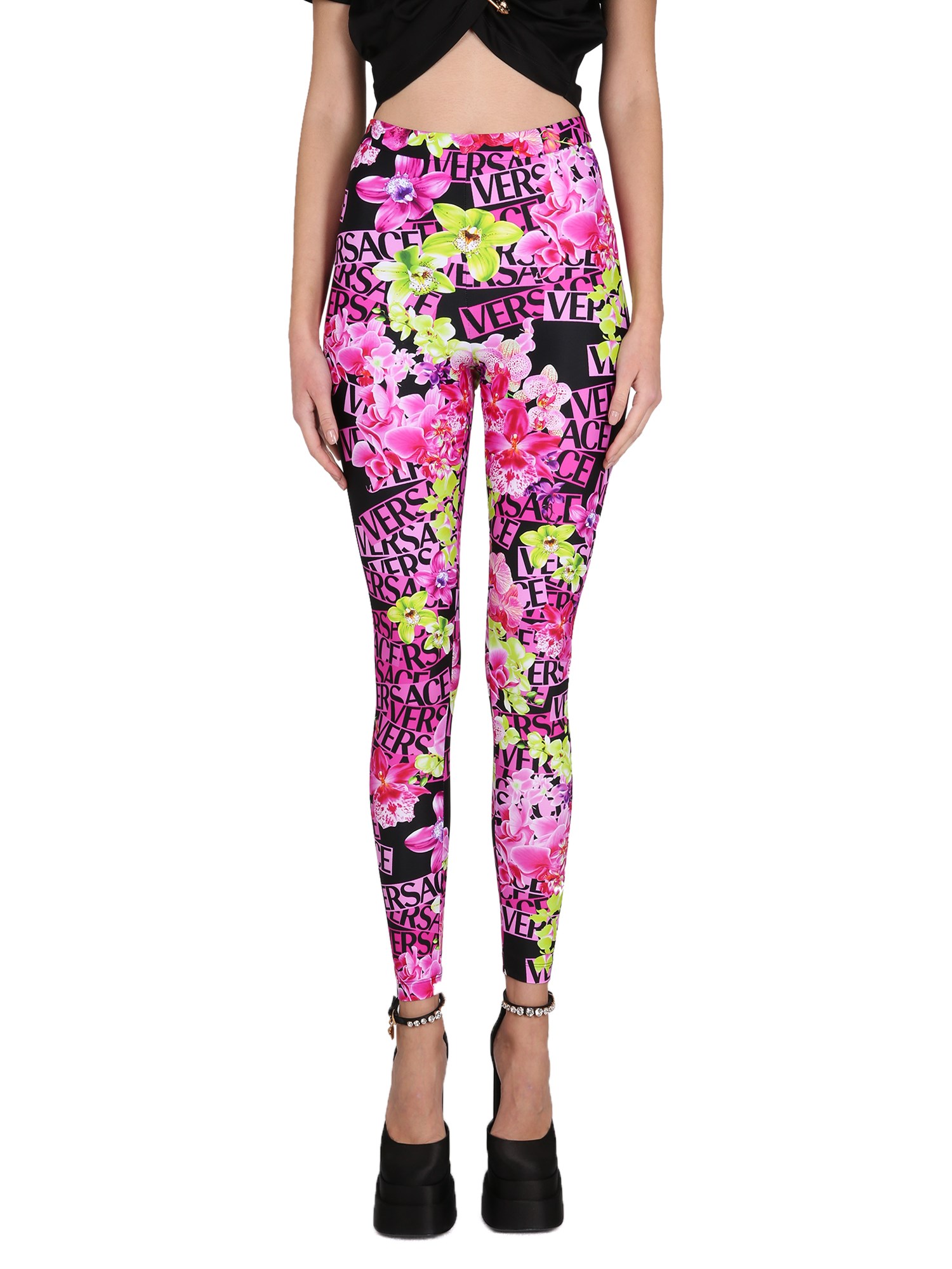 Versace Pink Orchid Leggings In Multicolour