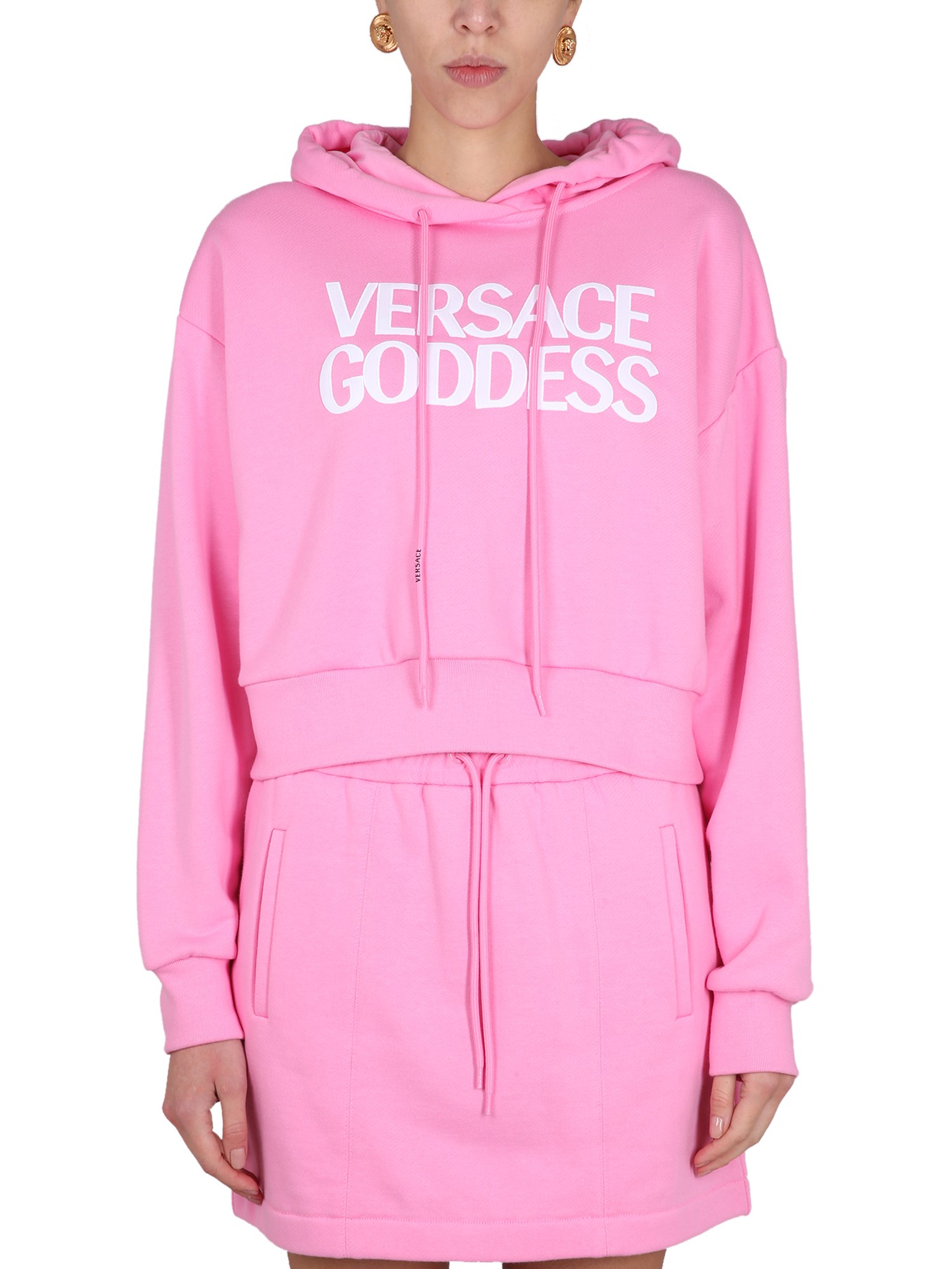 Shop Versace Cropped Sweatshirt In Pink