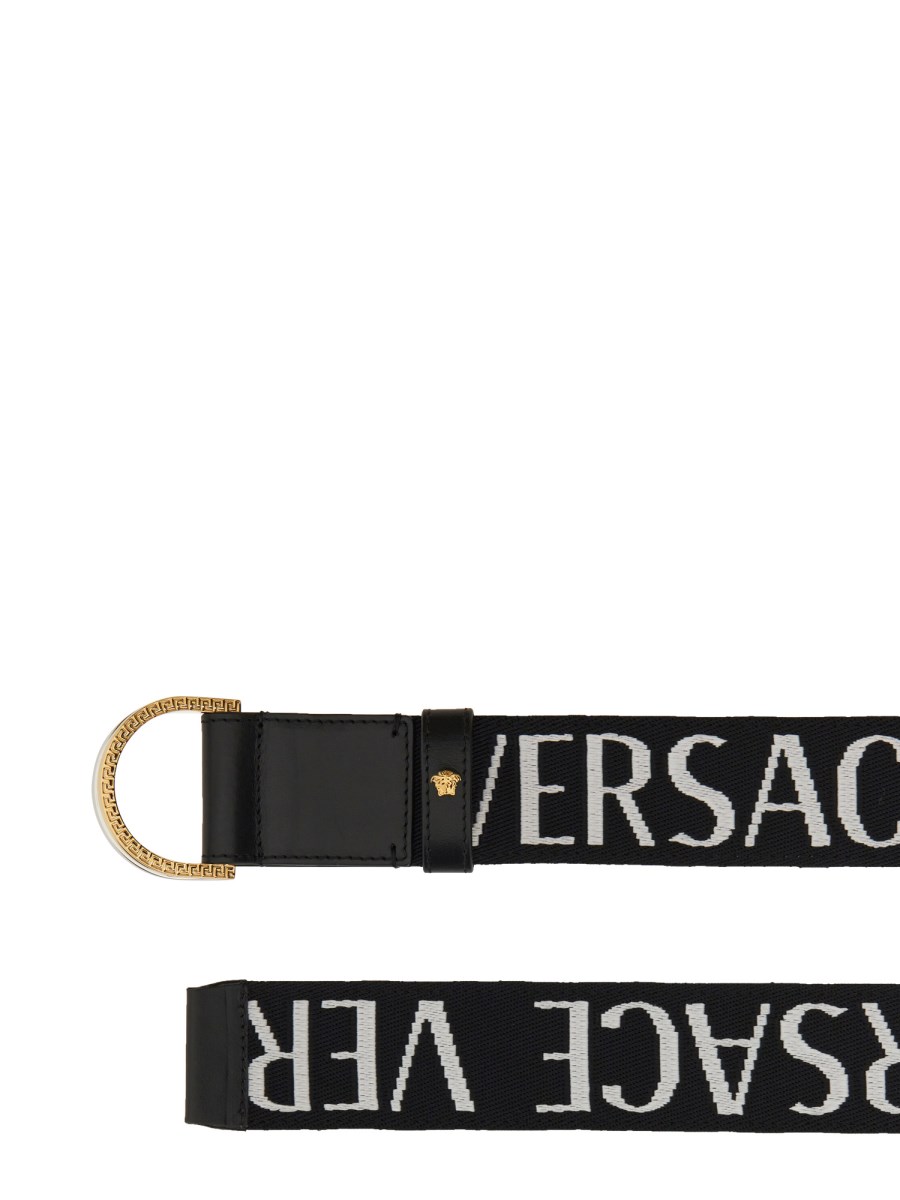 VERSACE 90's Printed Logo Belt, Black