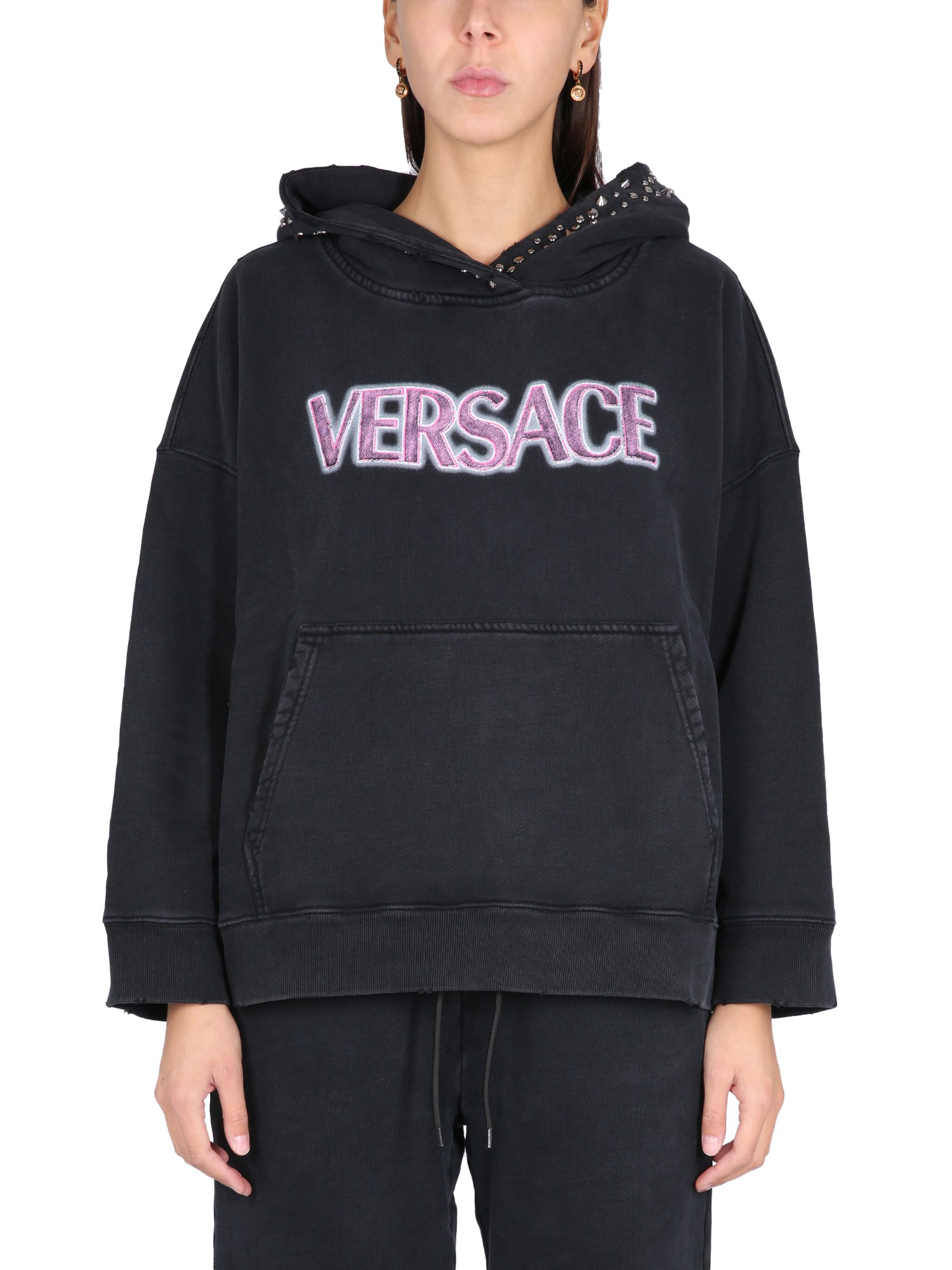Shop Versace Sweatshirt With Studs In Black