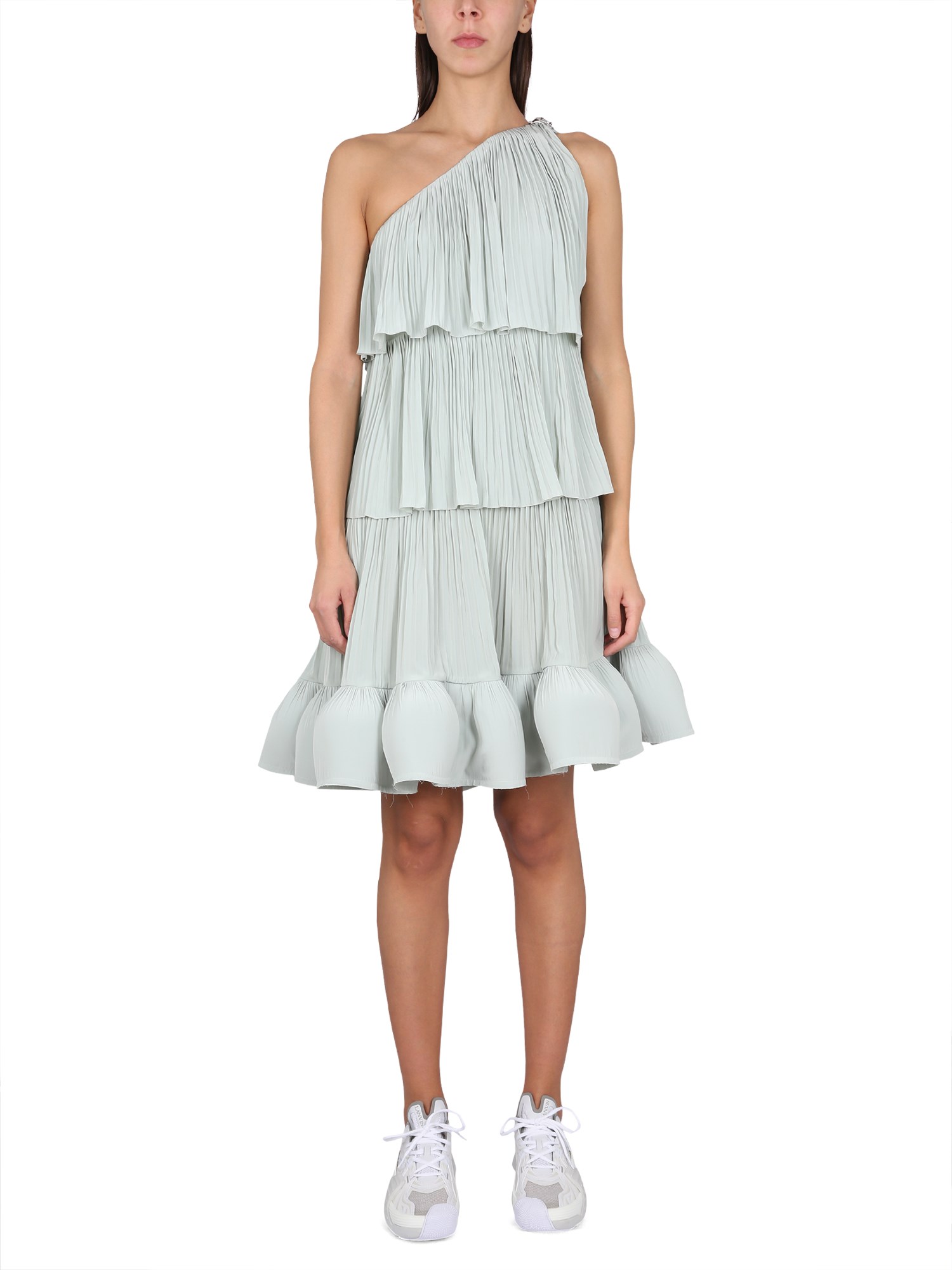 Lanvin Grey Pleated Flounced Dress In Green
