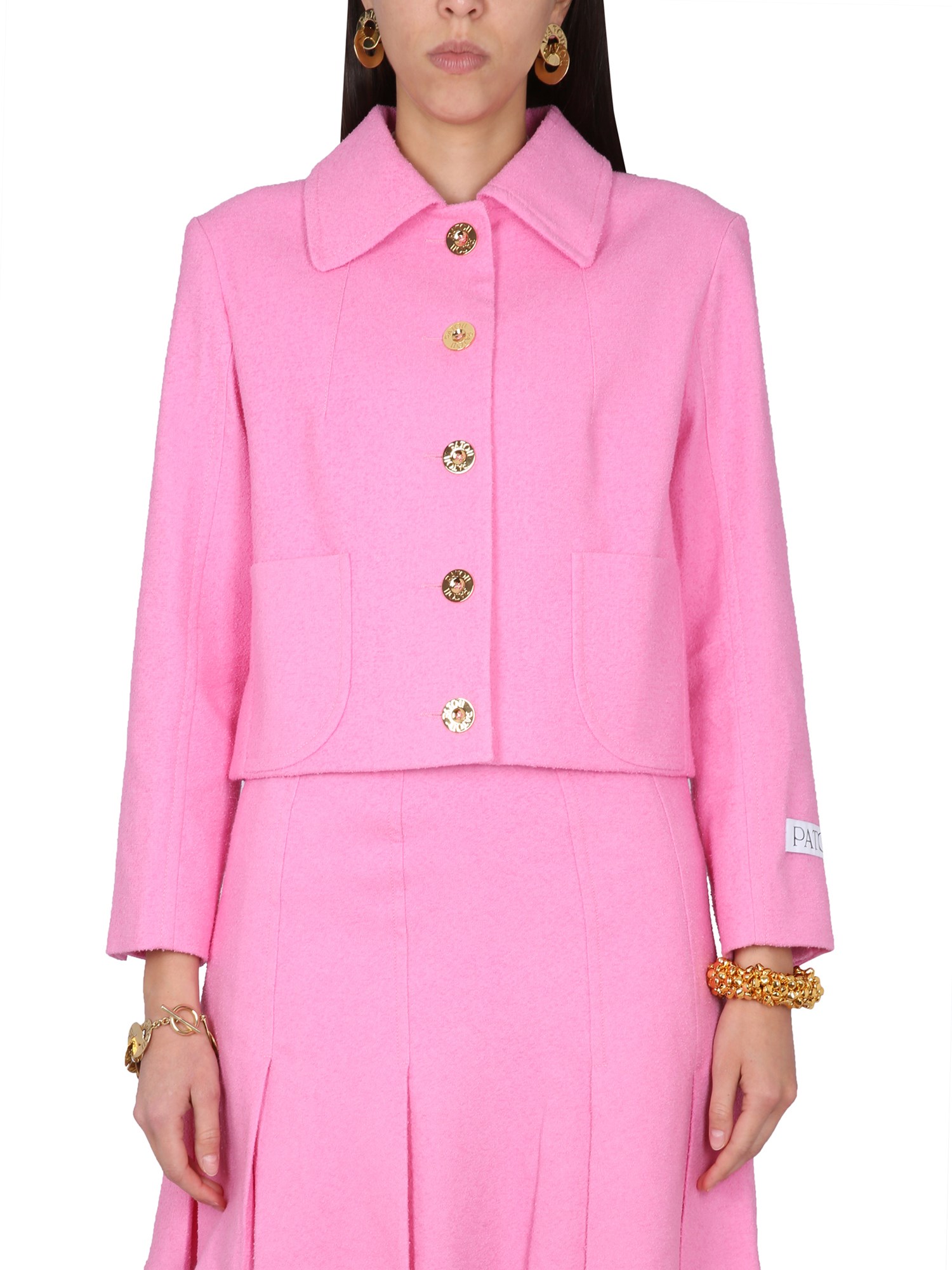 Patou Cotton Blend Tweed Short Jacket In Pink