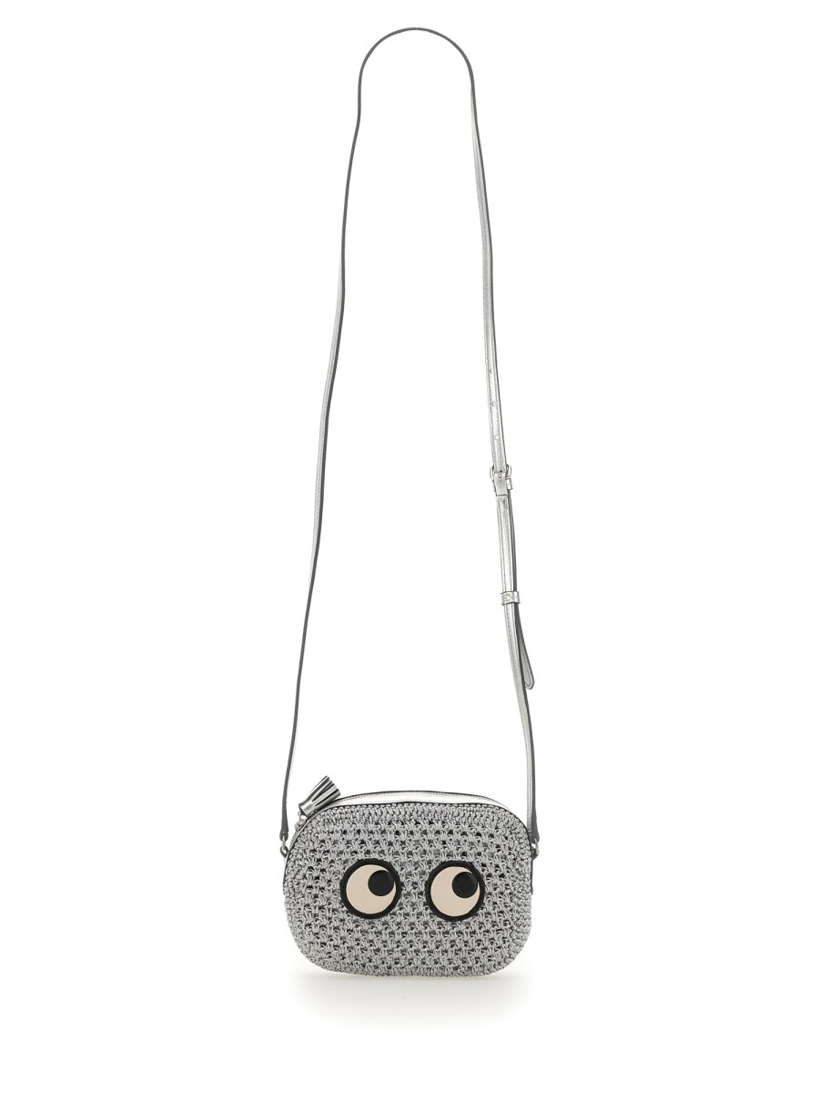 ANYA HINDMARCH METALLIC NAPPA LEATHER AND CROCHETED LUREX