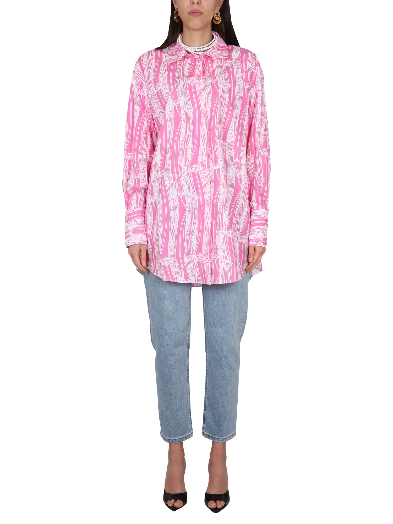 Patou Abstract-print Mini Shirtdress In Pink