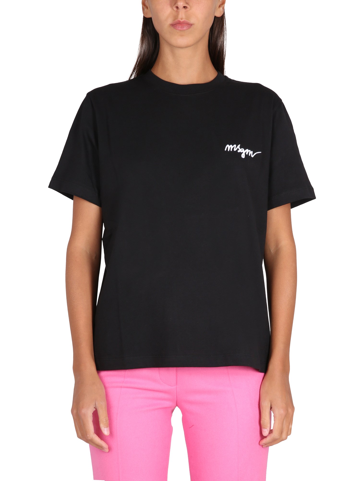 Msgm Crewneck T-shirt In Black