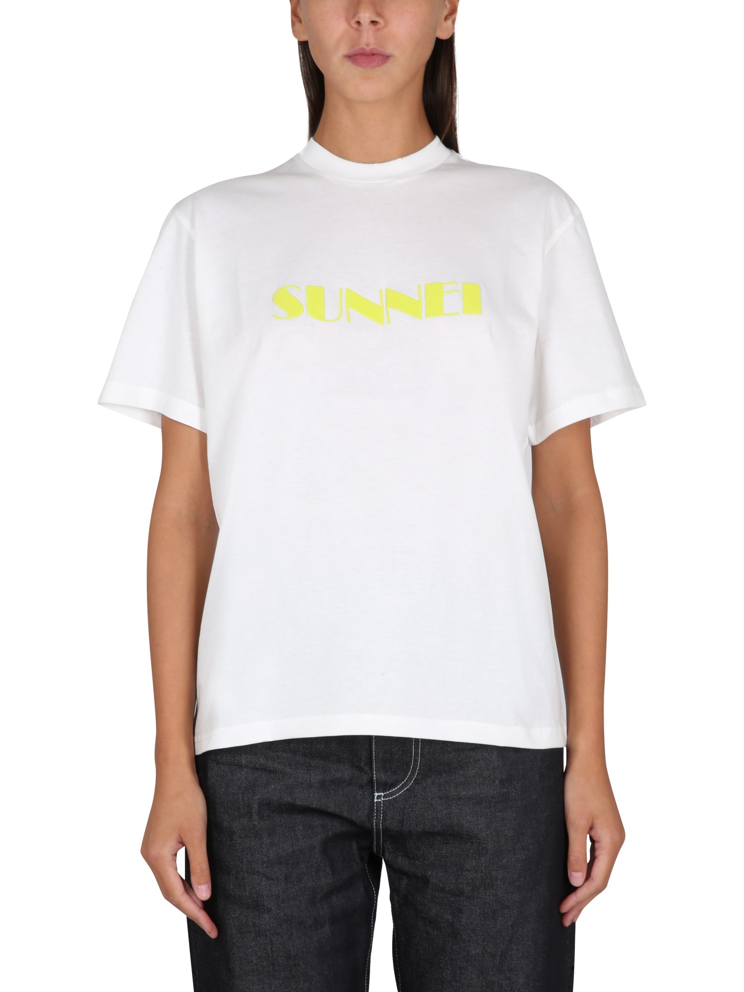 Shop Sunnei T-shirt With Logo In Yellow