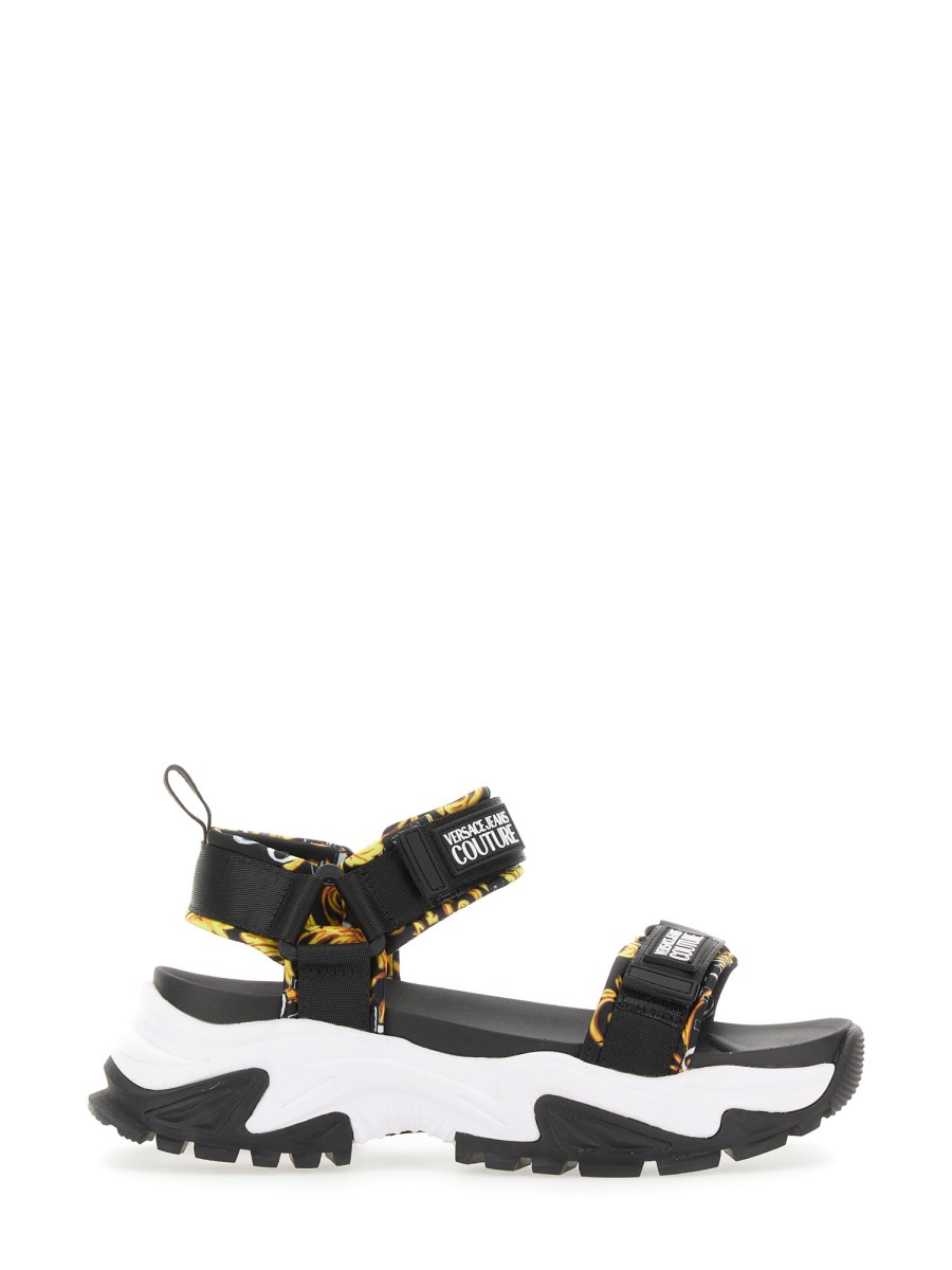 VERSACE JEANS COUTURE - SANDAL WITH LOGO AND BAROQUE PATTERN