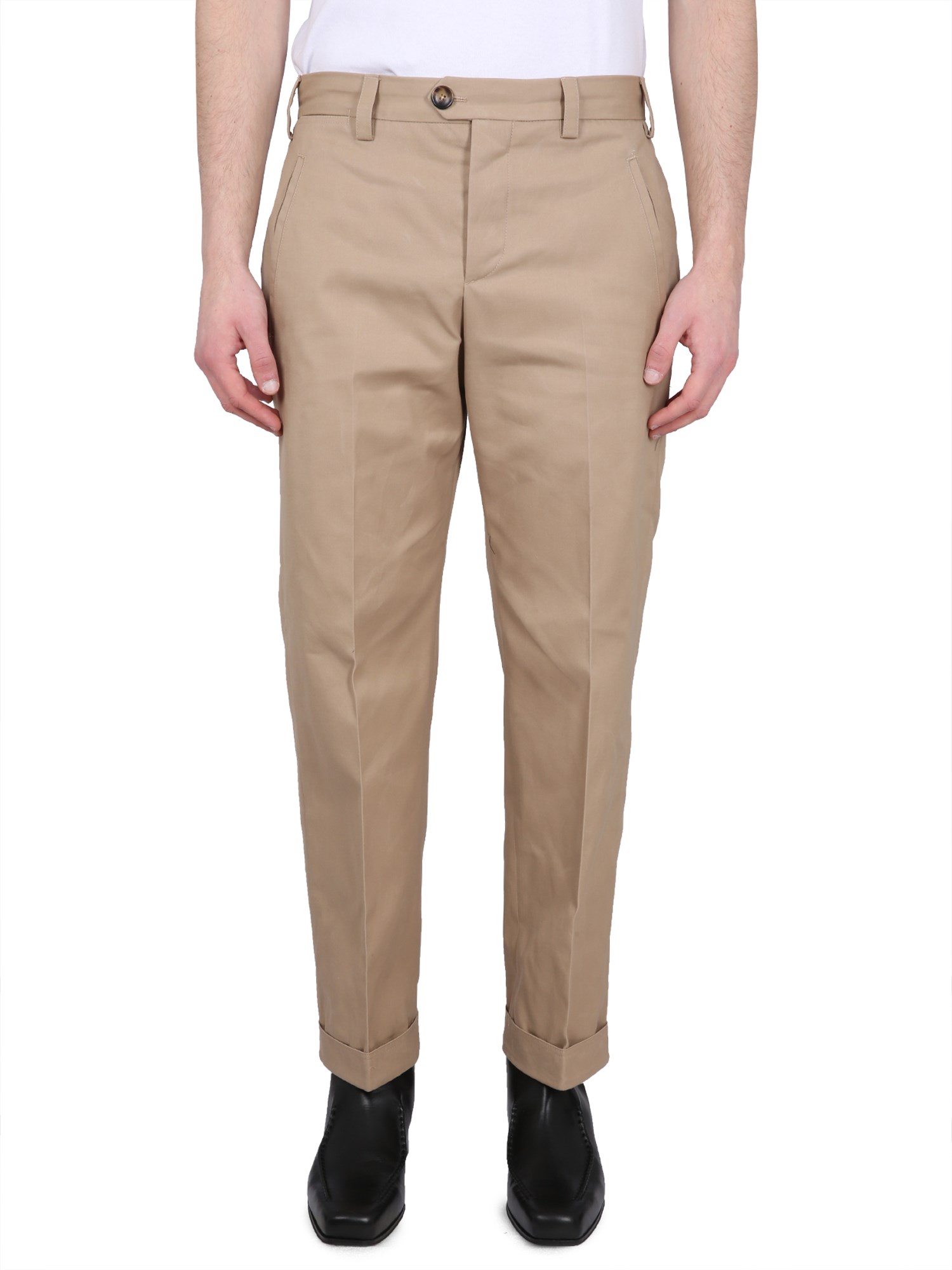Pt Torino Beige Stretch Cotton Blend Silkochino Pant In Brown