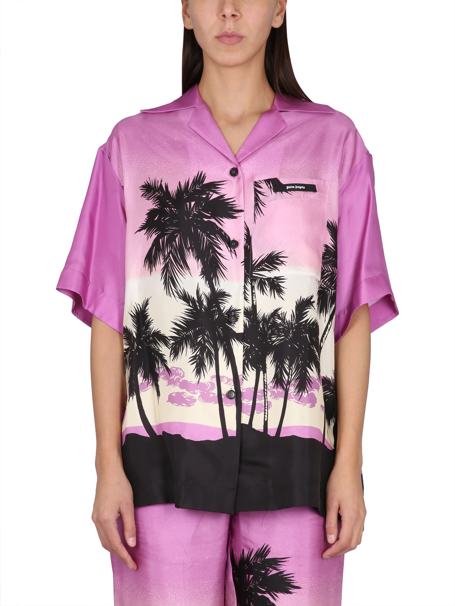 Shop Palm Angels Sunset Print Shirt In Purple