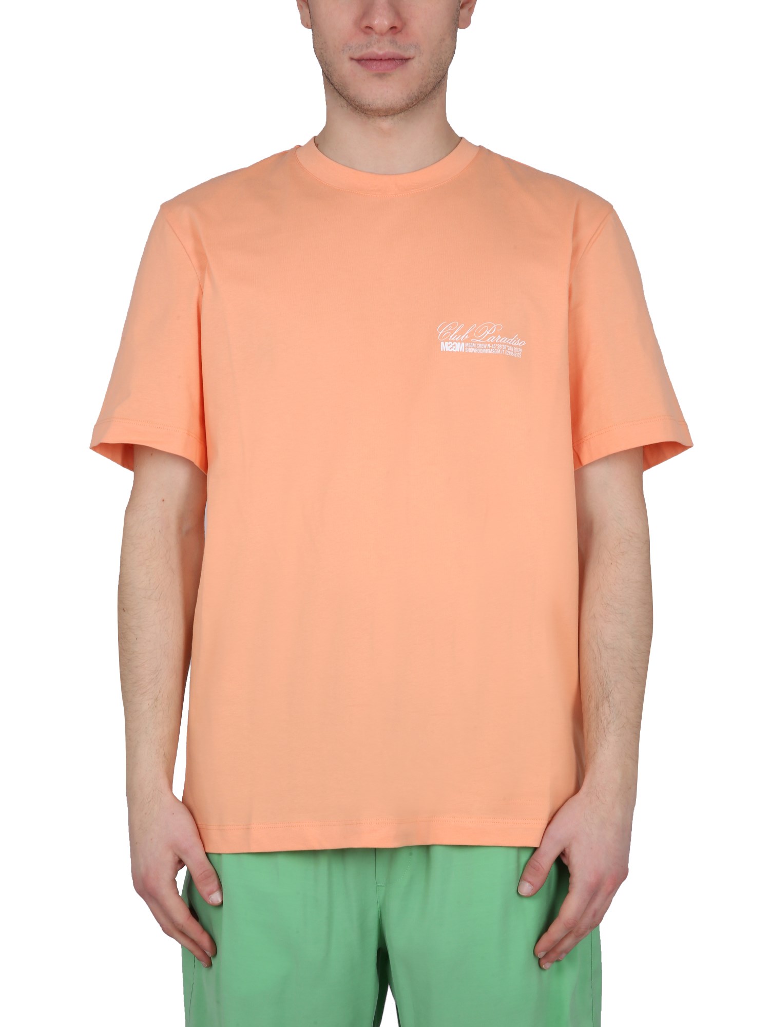 Msgm Graphic Print Cross-neck Sweatshirt With Ribbed Trim In Orange