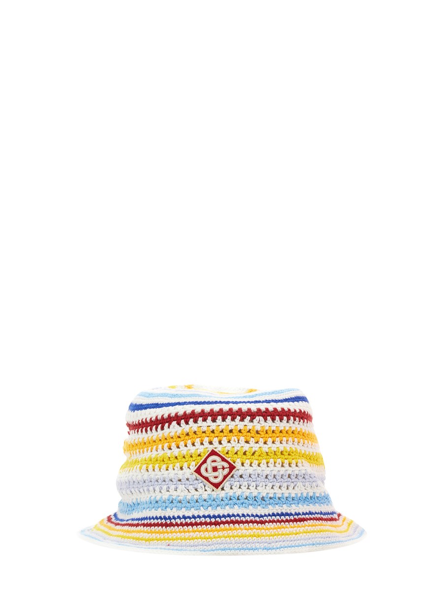 CASABLANCA - CROCHET STRIPED BUCKET HAT WITH LOGO PATCH - Eleonora