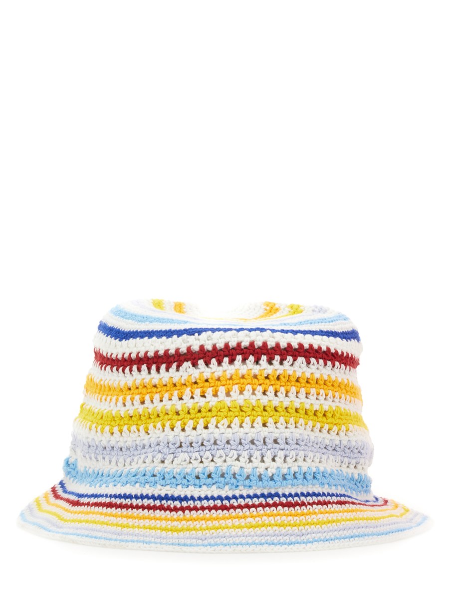 CASABLANCA - CROCHET STRIPED BUCKET HAT WITH LOGO PATCH