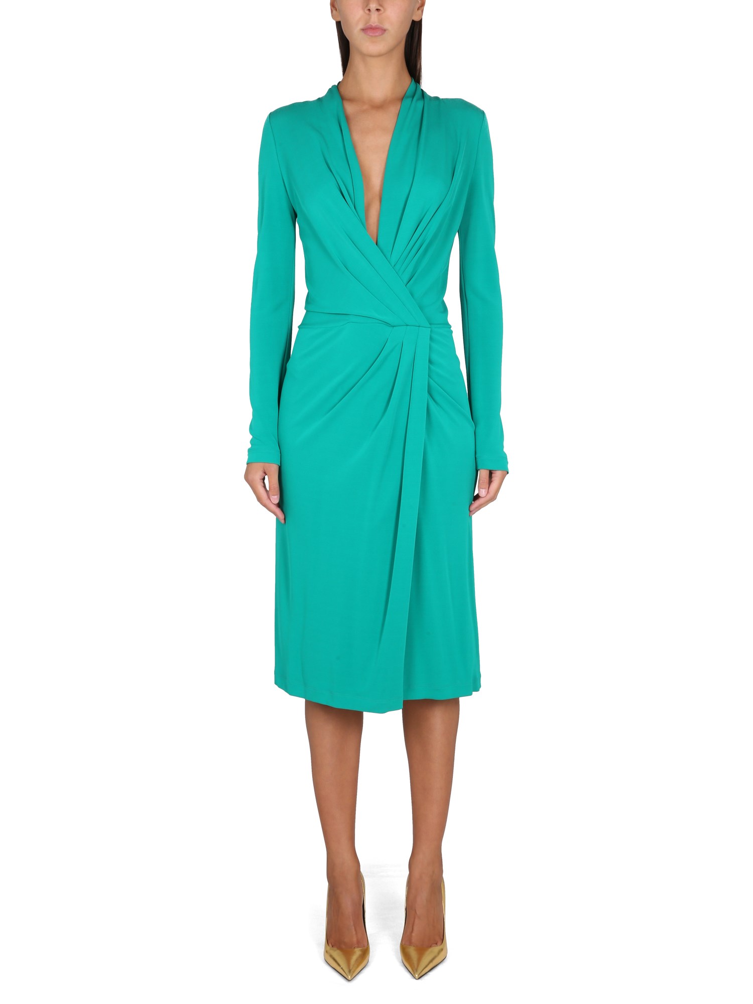 Alberta Ferretti Twisted-front Long-sleeved Midi Dress In Green