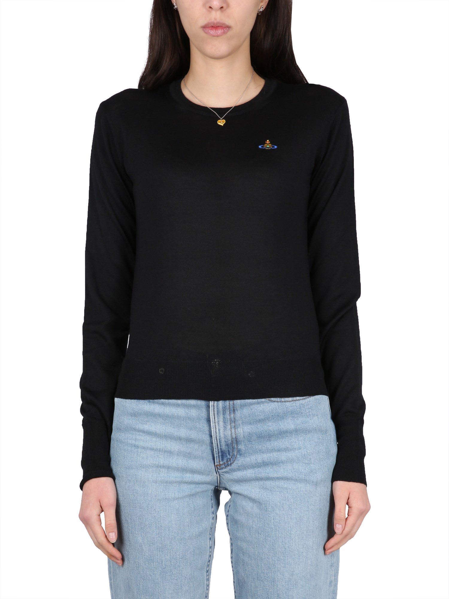 Shop Vivienne Westwood Jersey With Orb Embroidery In Black