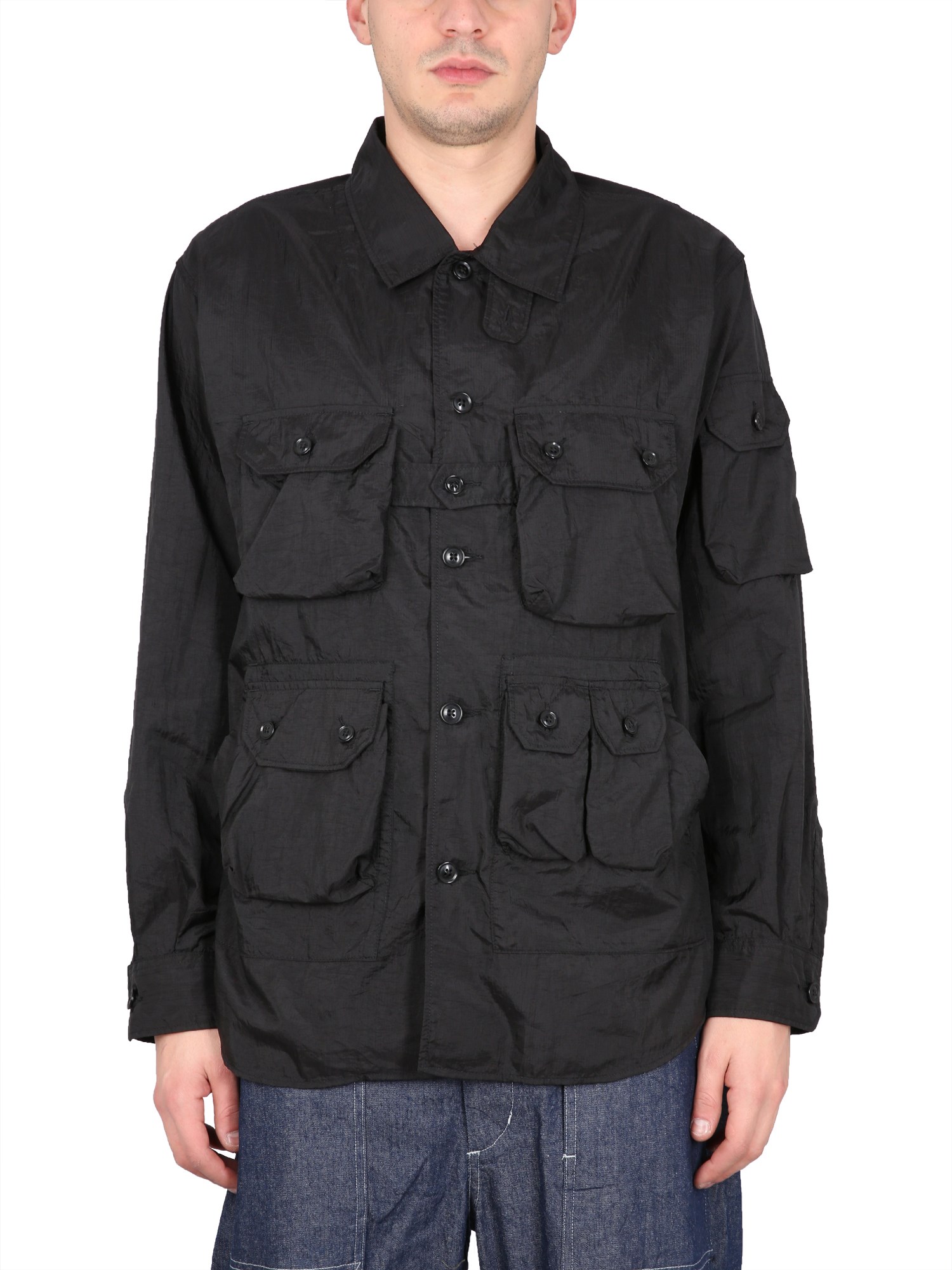 Engineered Garments Explorer Shirt Jacket Black Flight Satin Nylon