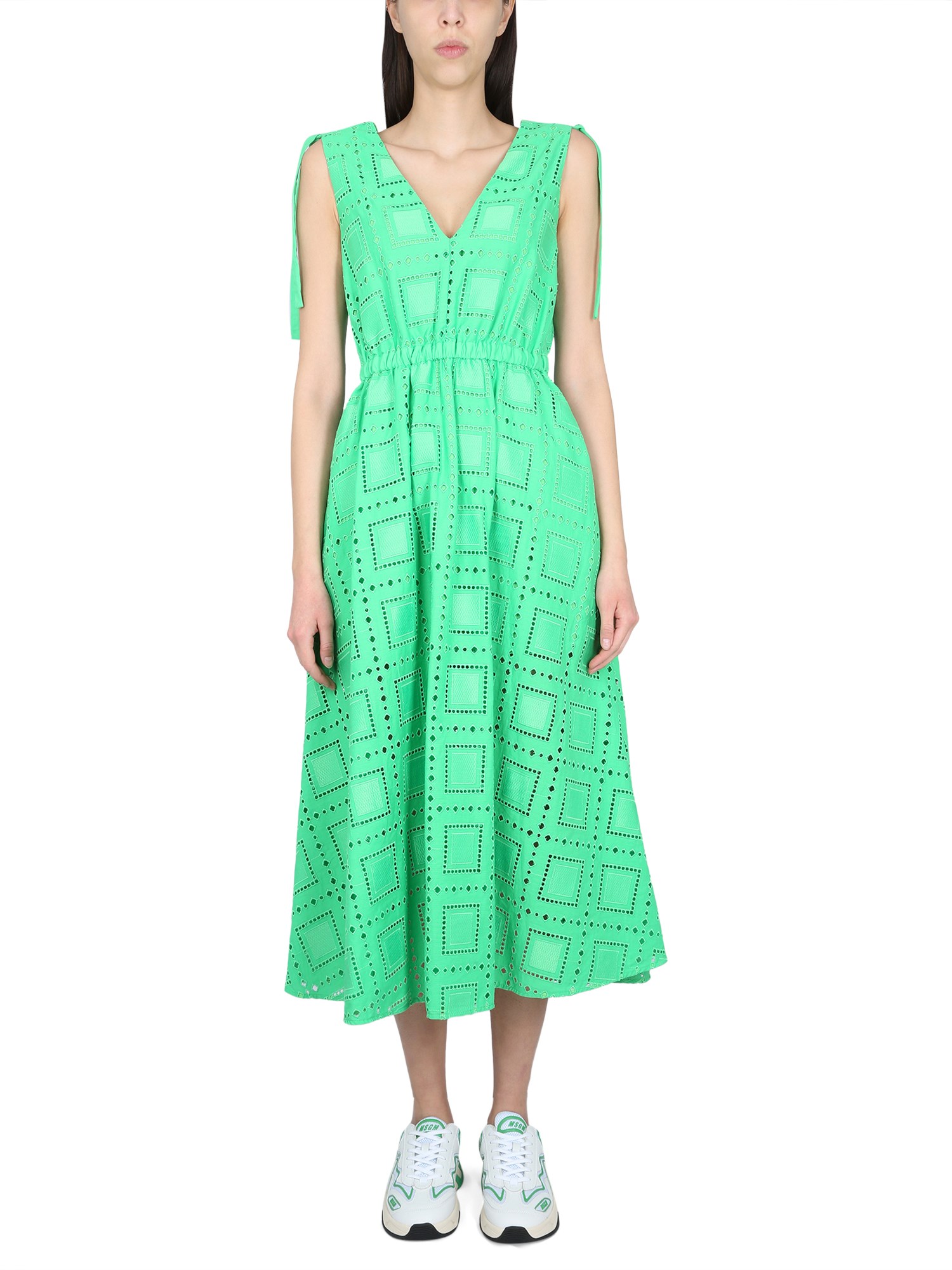 Msgm Cotton Blend Dress In Green