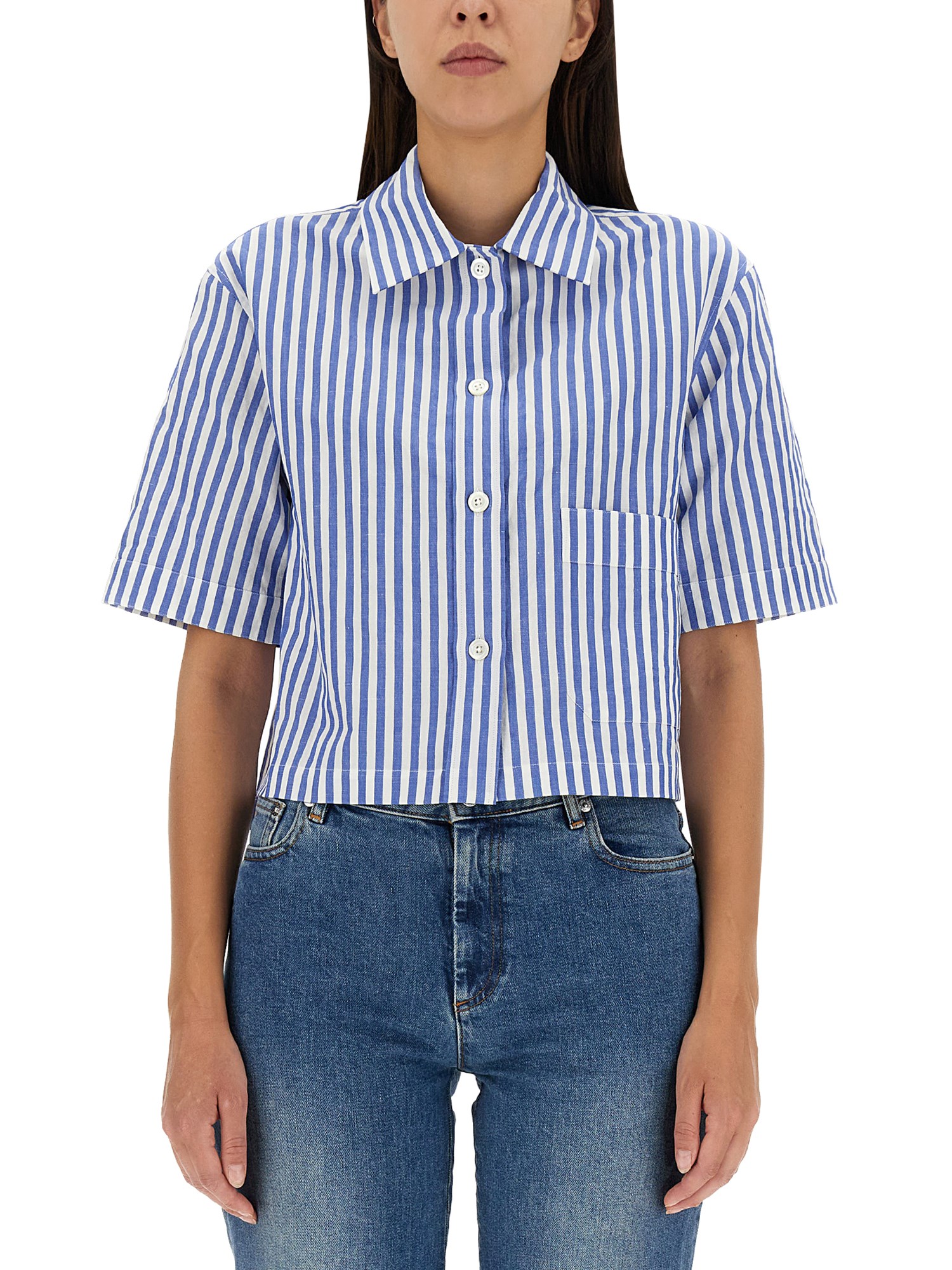 Shop Margaret Howell Candy Stripe Shirt In Blue