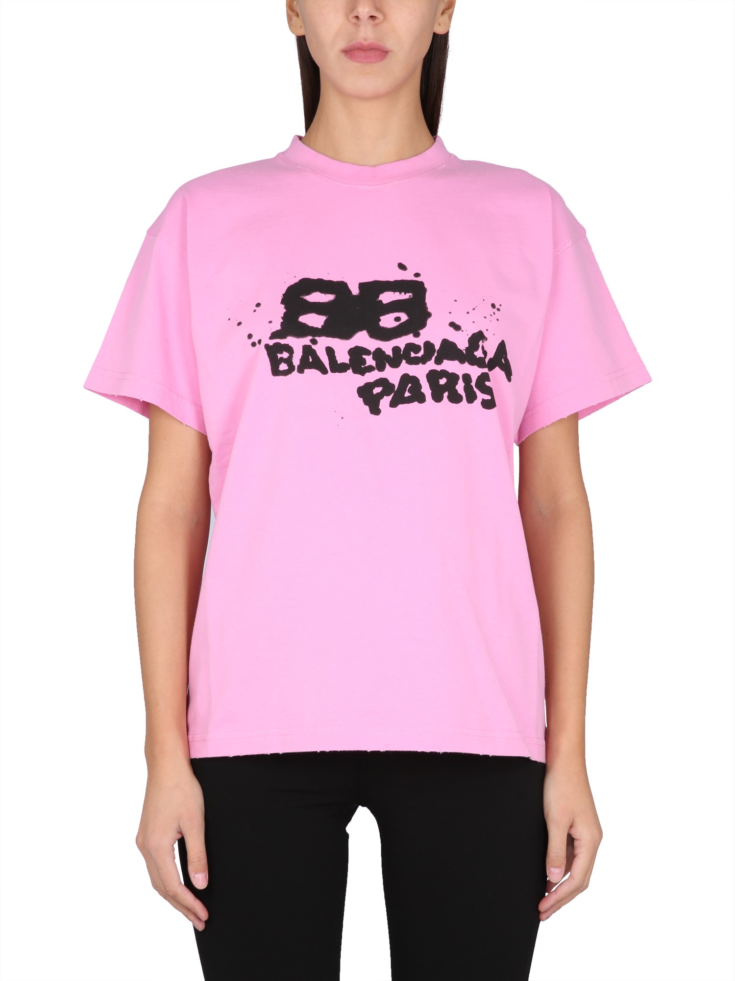 Medium Fit T-shirt With Dyed Logo In Pink