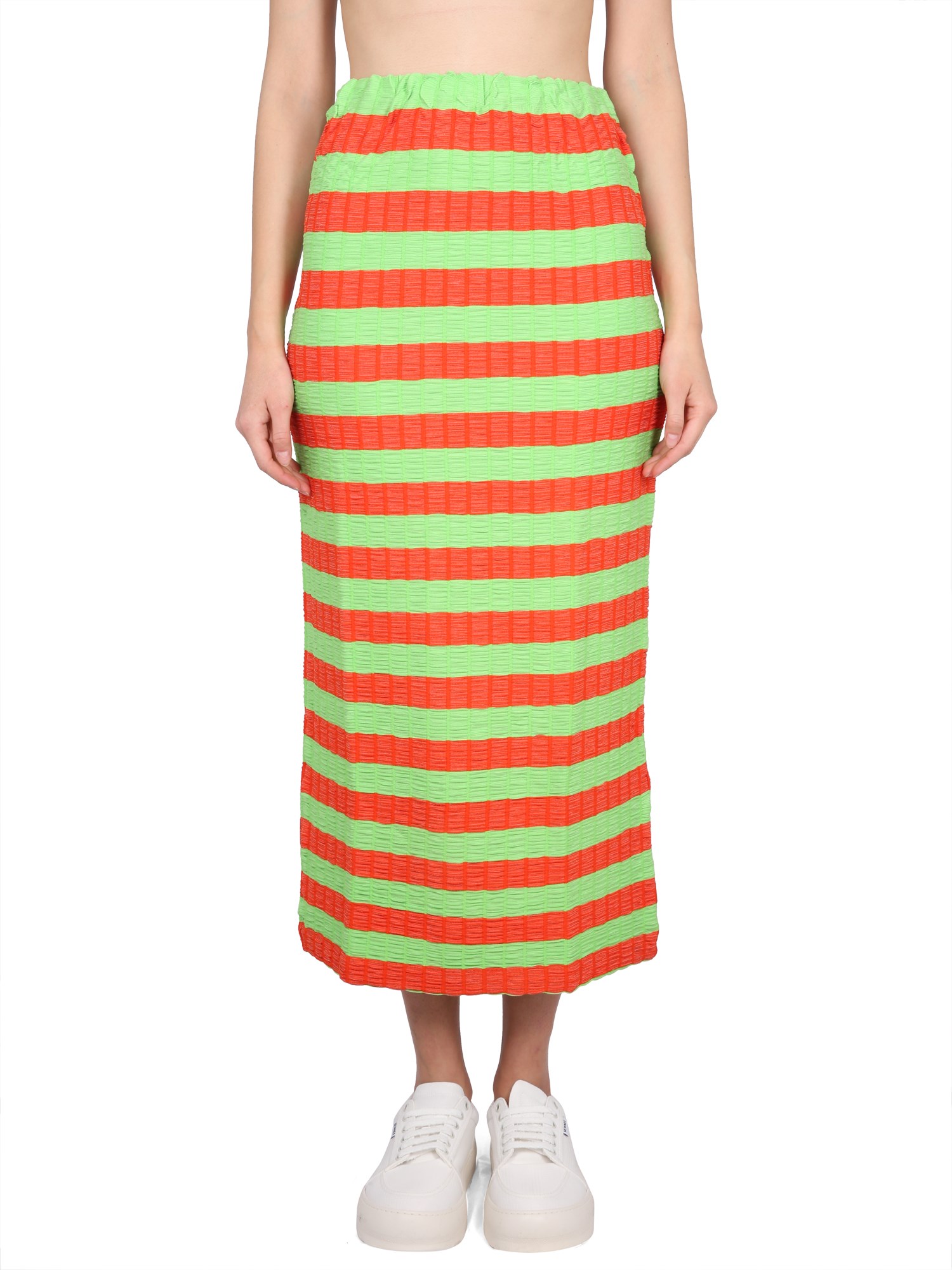 Sunnei Curled Striped Midi Skirt In Multicolour