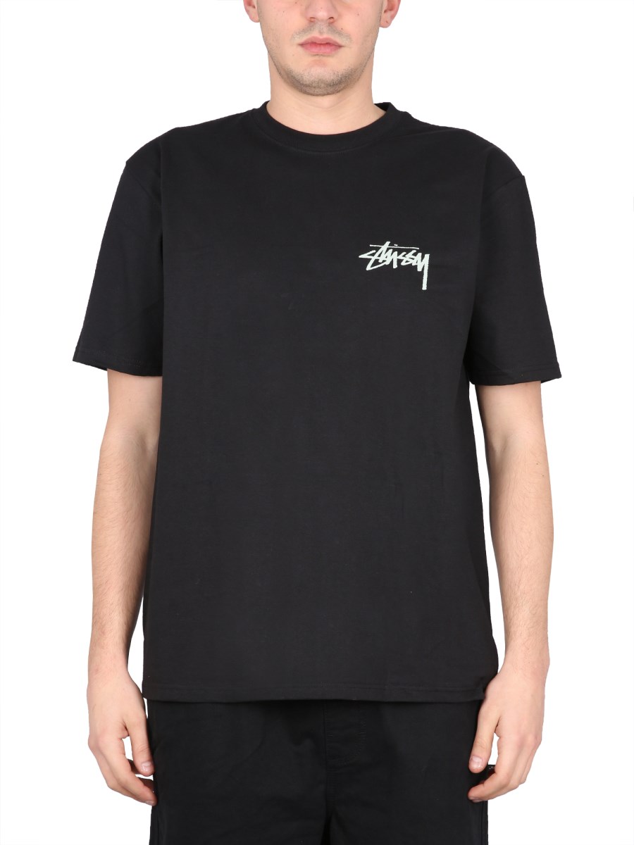 STUSSY - CREWNECK COTTON JERSEY T-SHIRT WITH LOGO PRINT - Eleonora Bonucci