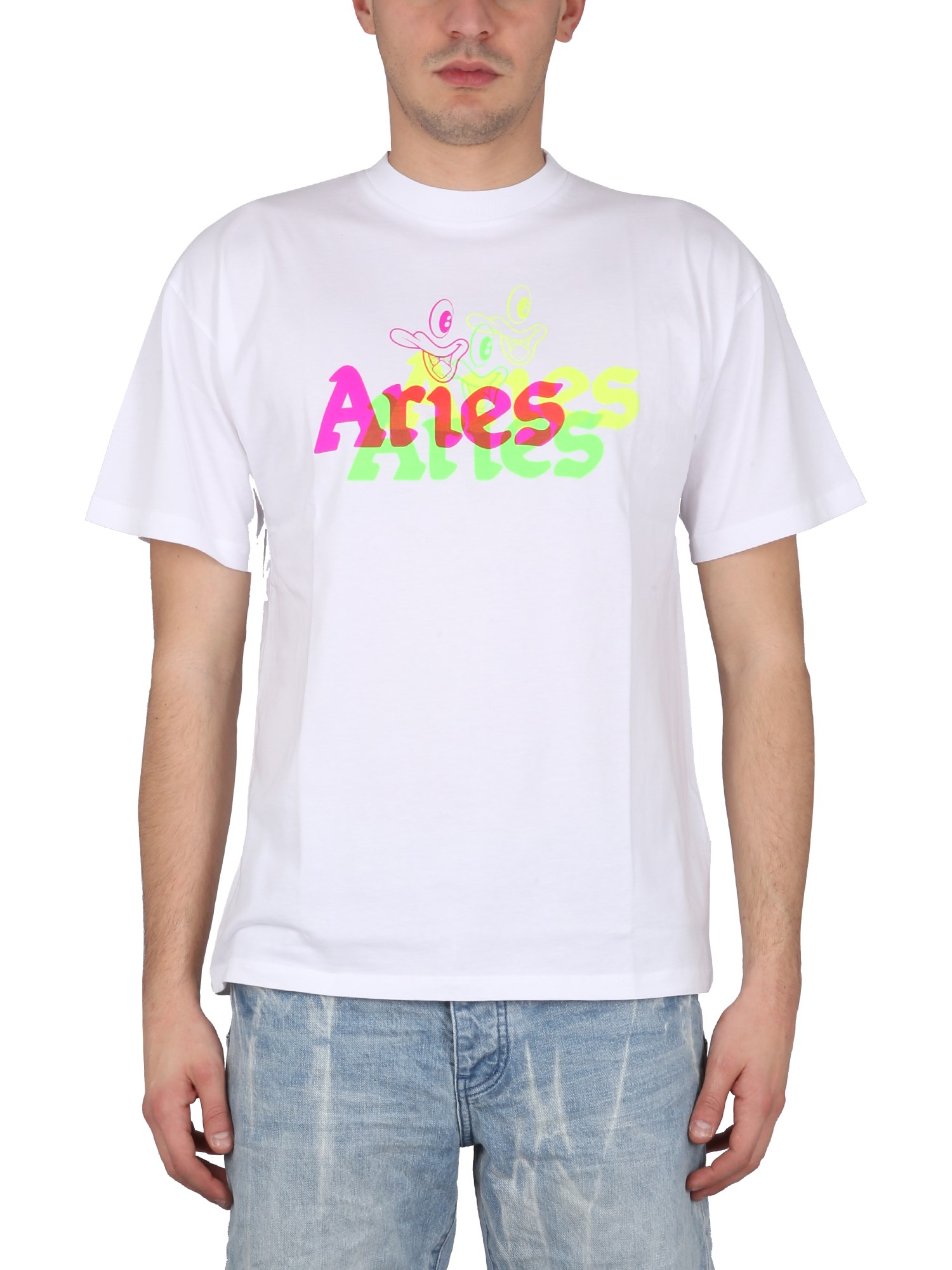 Shop Aries Trippy Aye Duck T-shirt In White