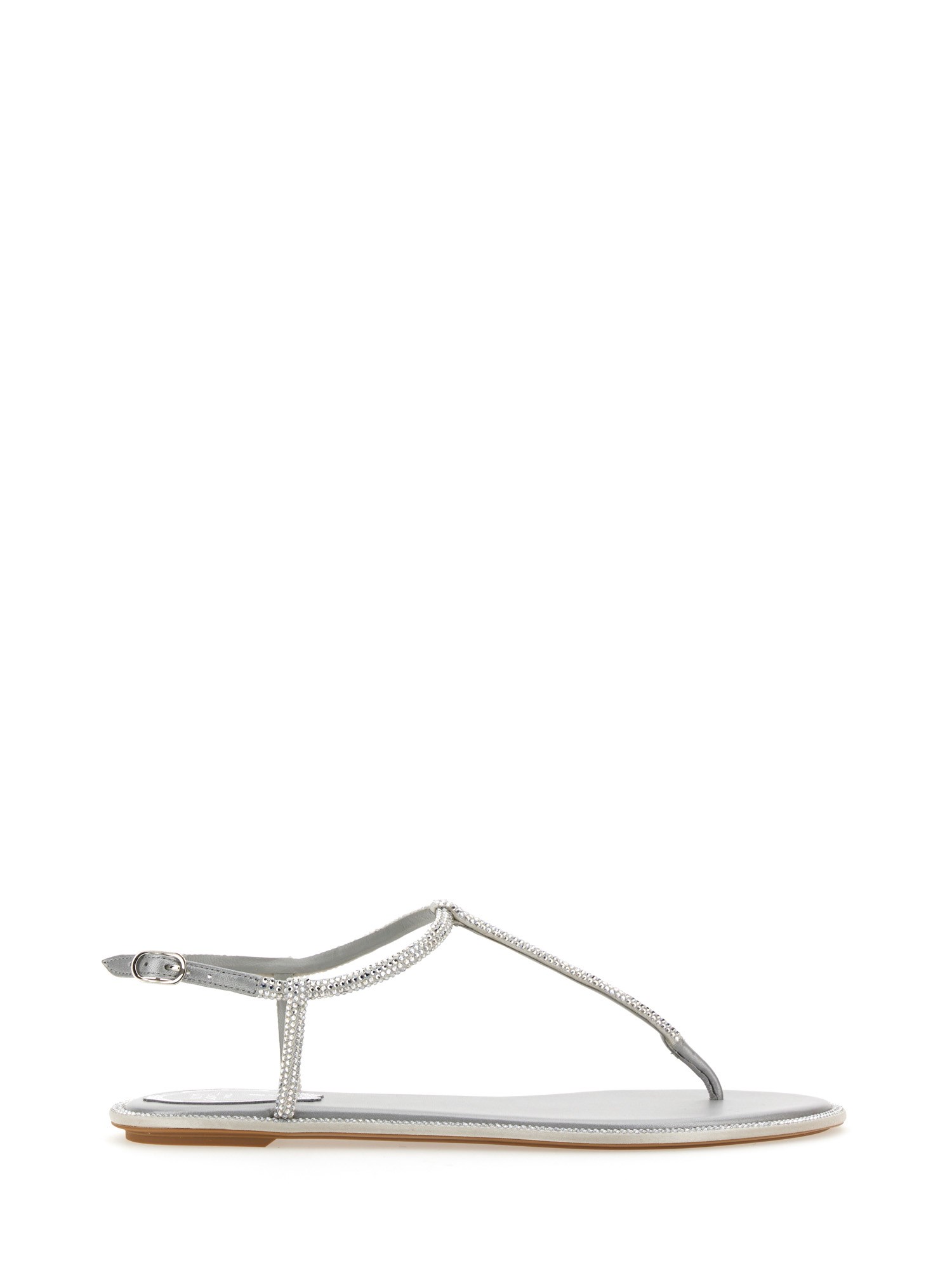 René Caovilla Diana White Sandal With Crystals 10 In Silver