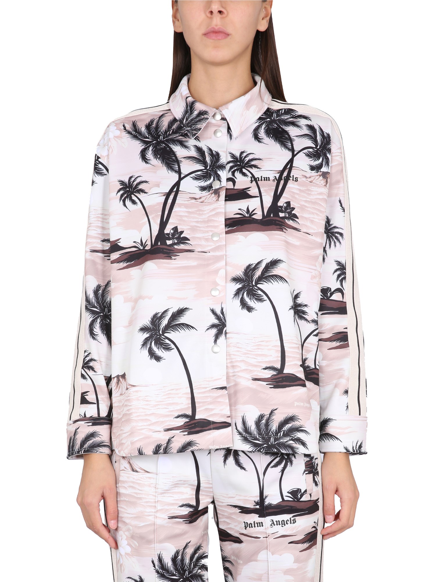 Shop Palm Angels Island Print Shirt In Beige