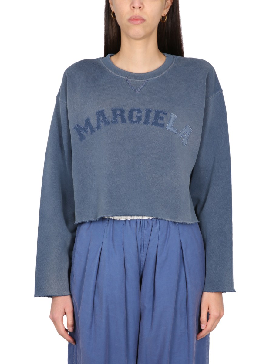 MAISON MARGIELA FELPA CROPPED IN COTONE VINTAGE CON LOGO