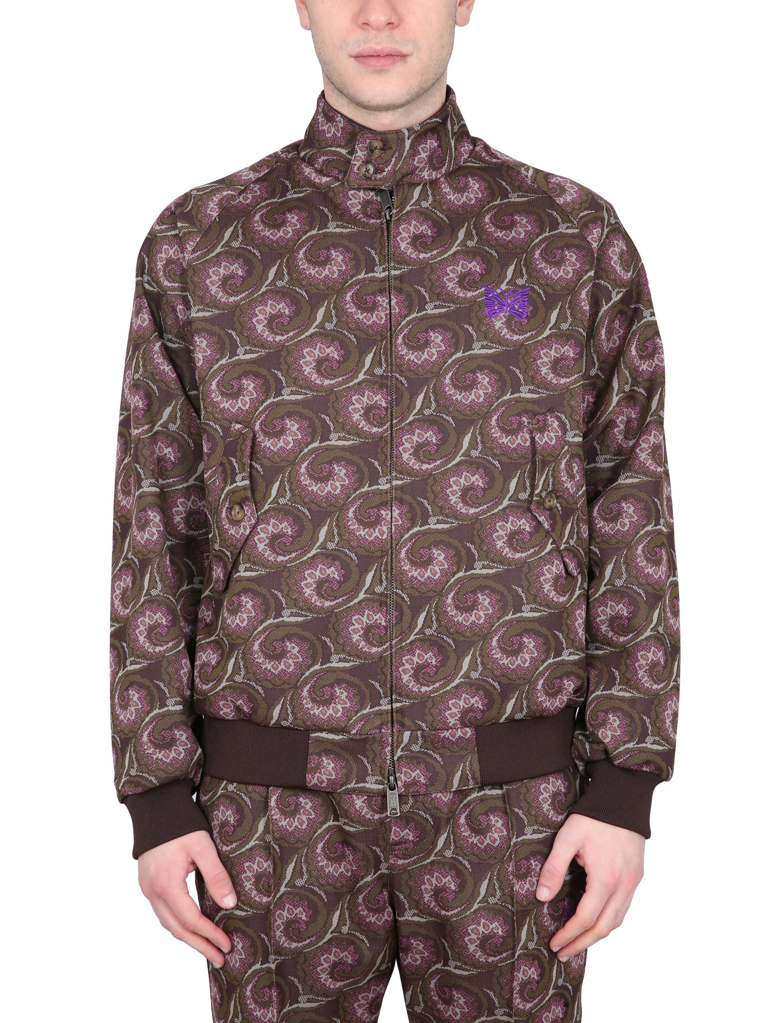 Baracuta X Needles Harrington Track Jacket In Jacquard Jersey In Brown