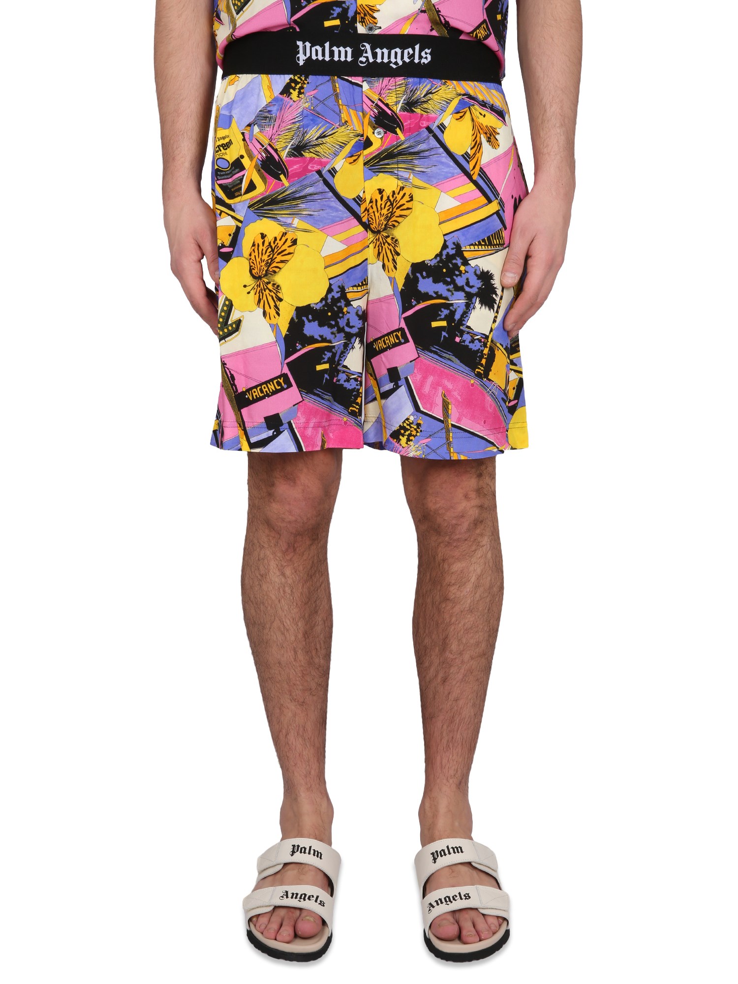Palm Angels Man Beach Shorts And Pants Purple Size L Viscose In Multicolour