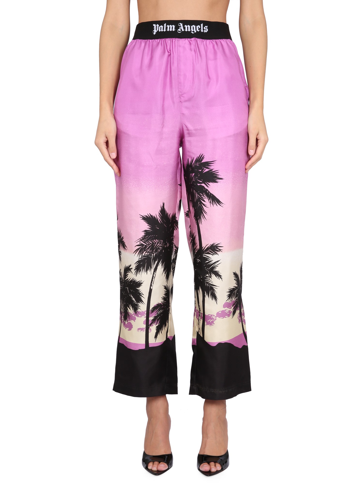 Shop Palm Angels Pants With Sunset Print In Purple