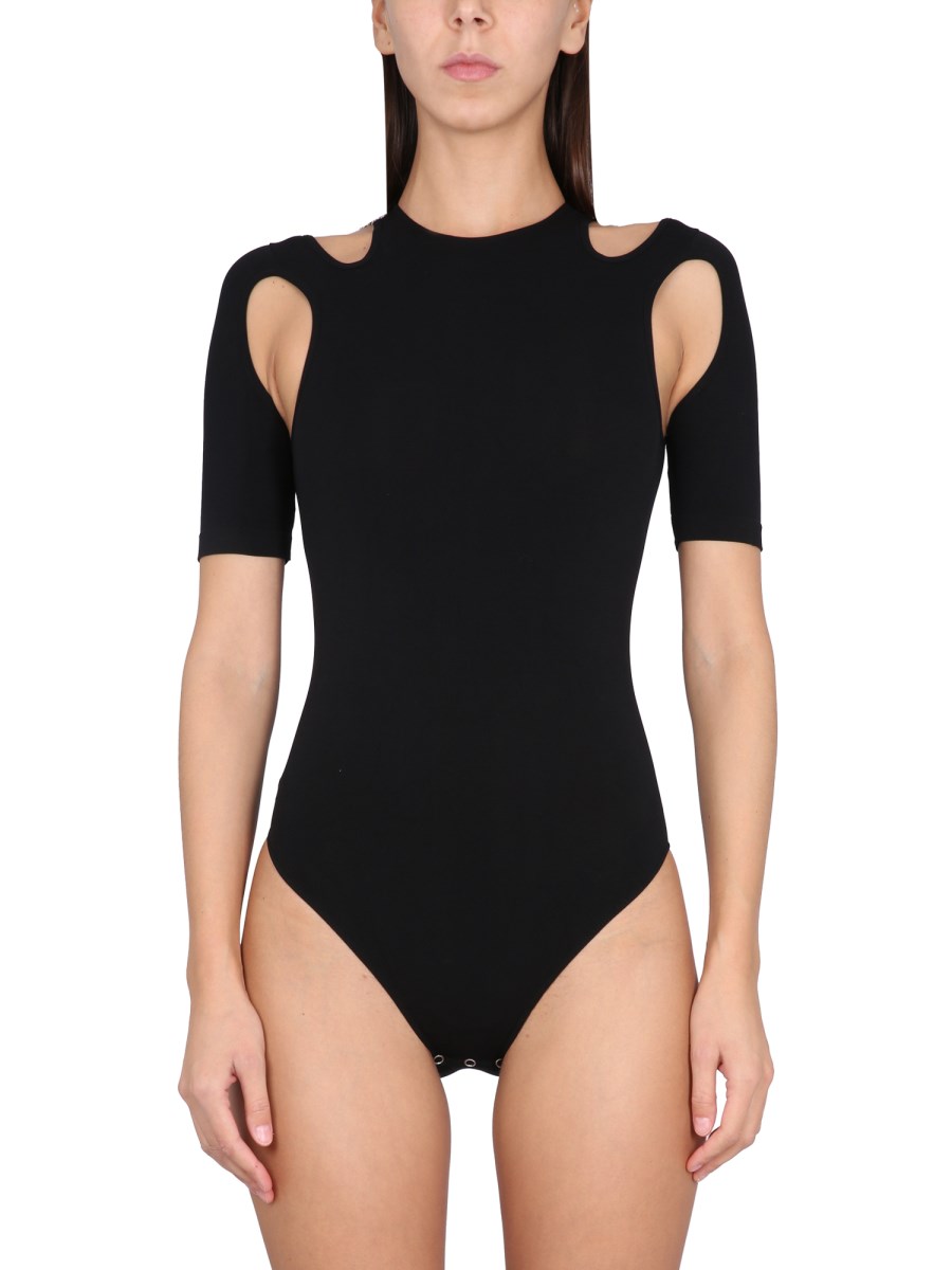 Elenora Bodysuit, Black High Cut Body Suit