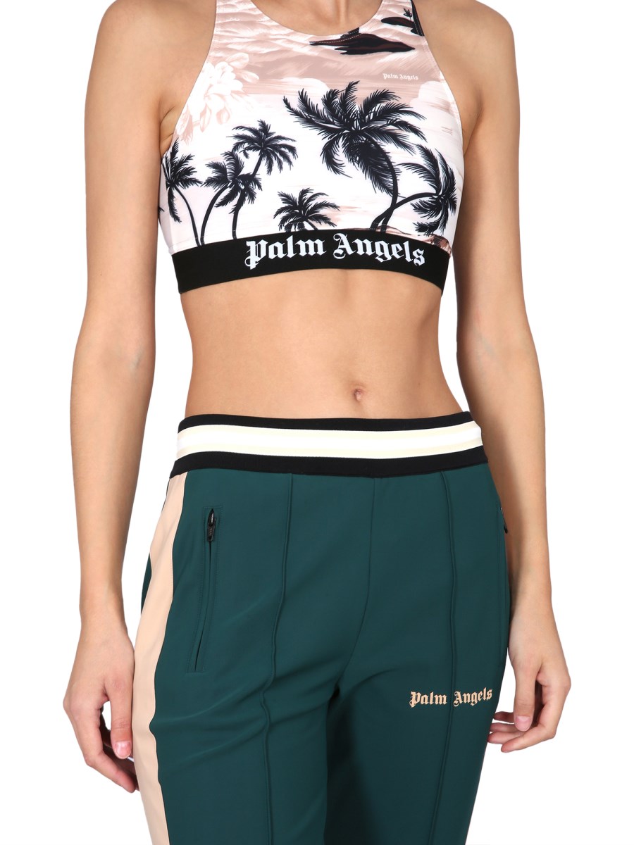 Beige Track Sports Bra by Palm Angels on Sale