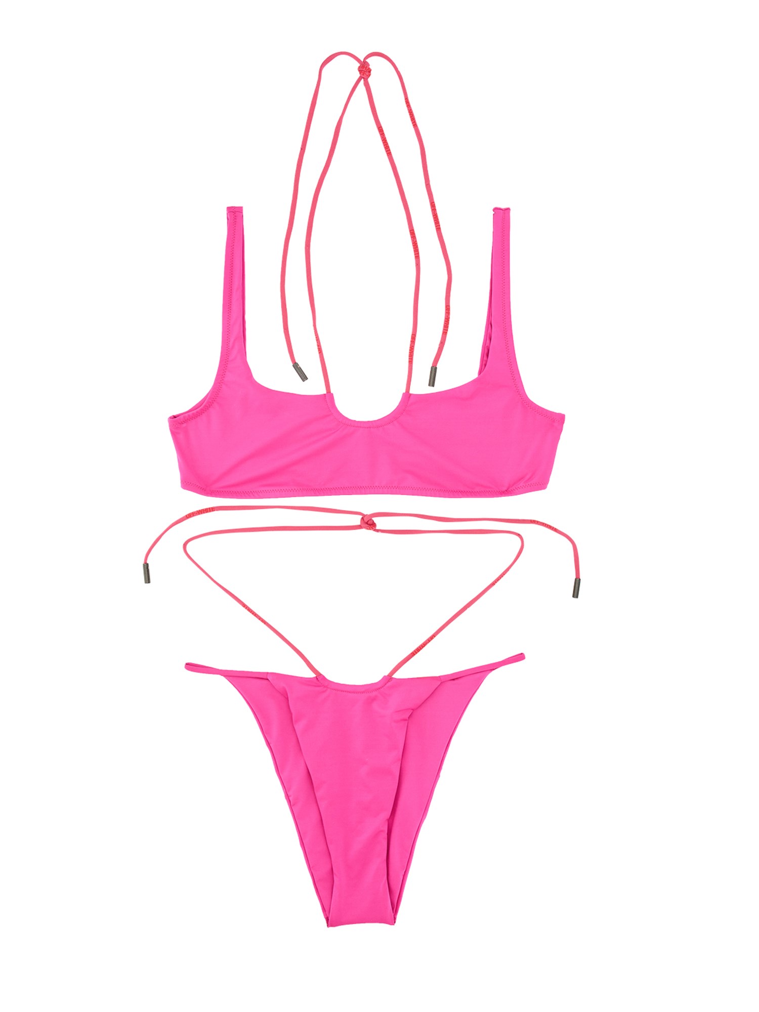 Off-white Lace-up Halter Neck High-cut Swimsuit In Pink