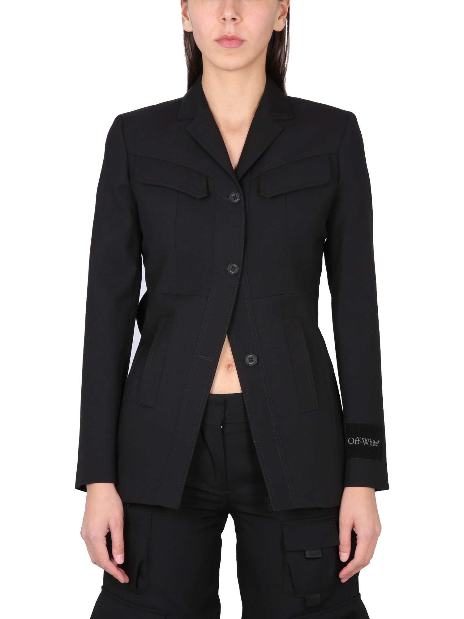 Off-white Off White Wool Single Breasted Jacket In Black