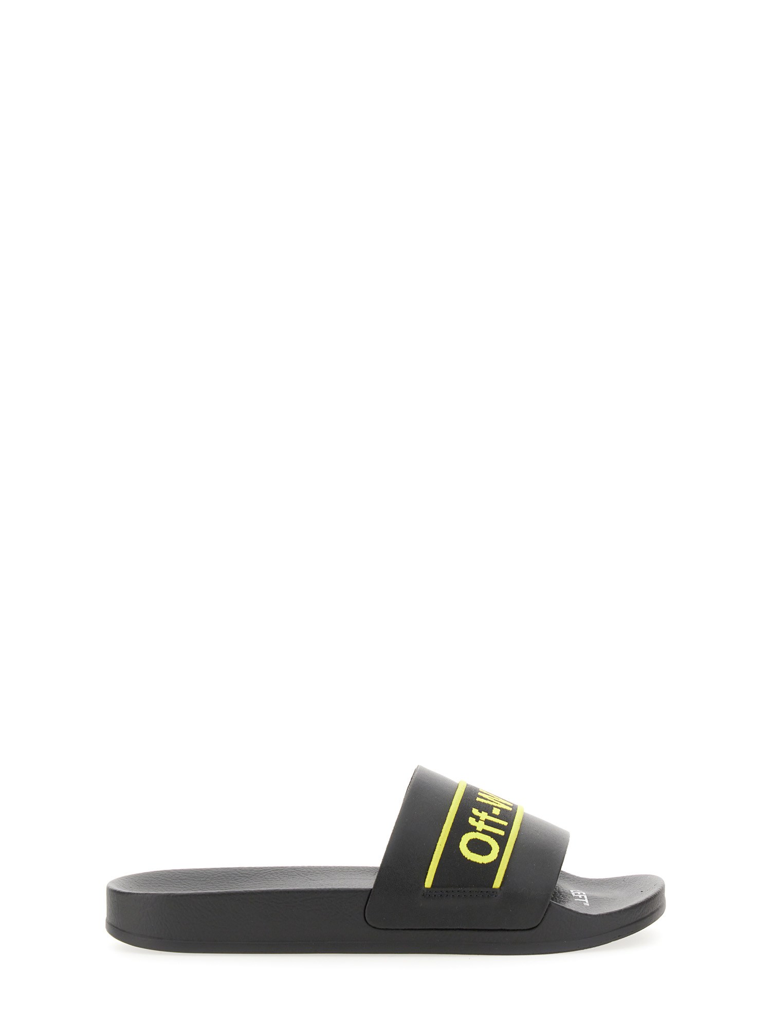 Off-white Off White Logo-print Leather Slides In Black