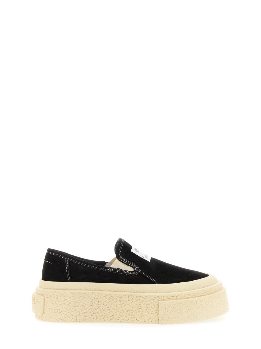 Leather and suede platform sneakers in black - MM 6 Maison