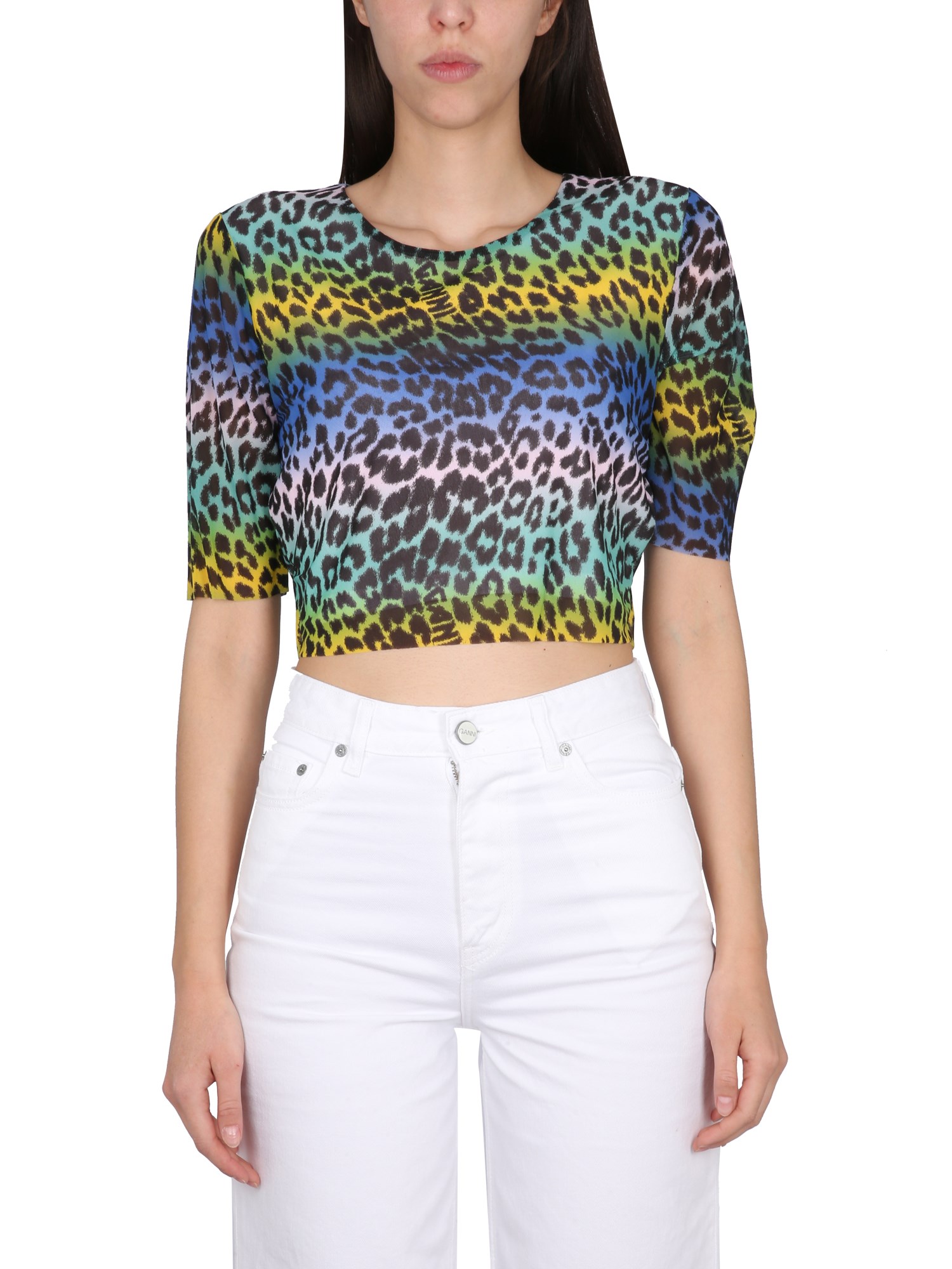 Ganni Multicolor Leopard Long Sleeve T-shirt In Multicolour