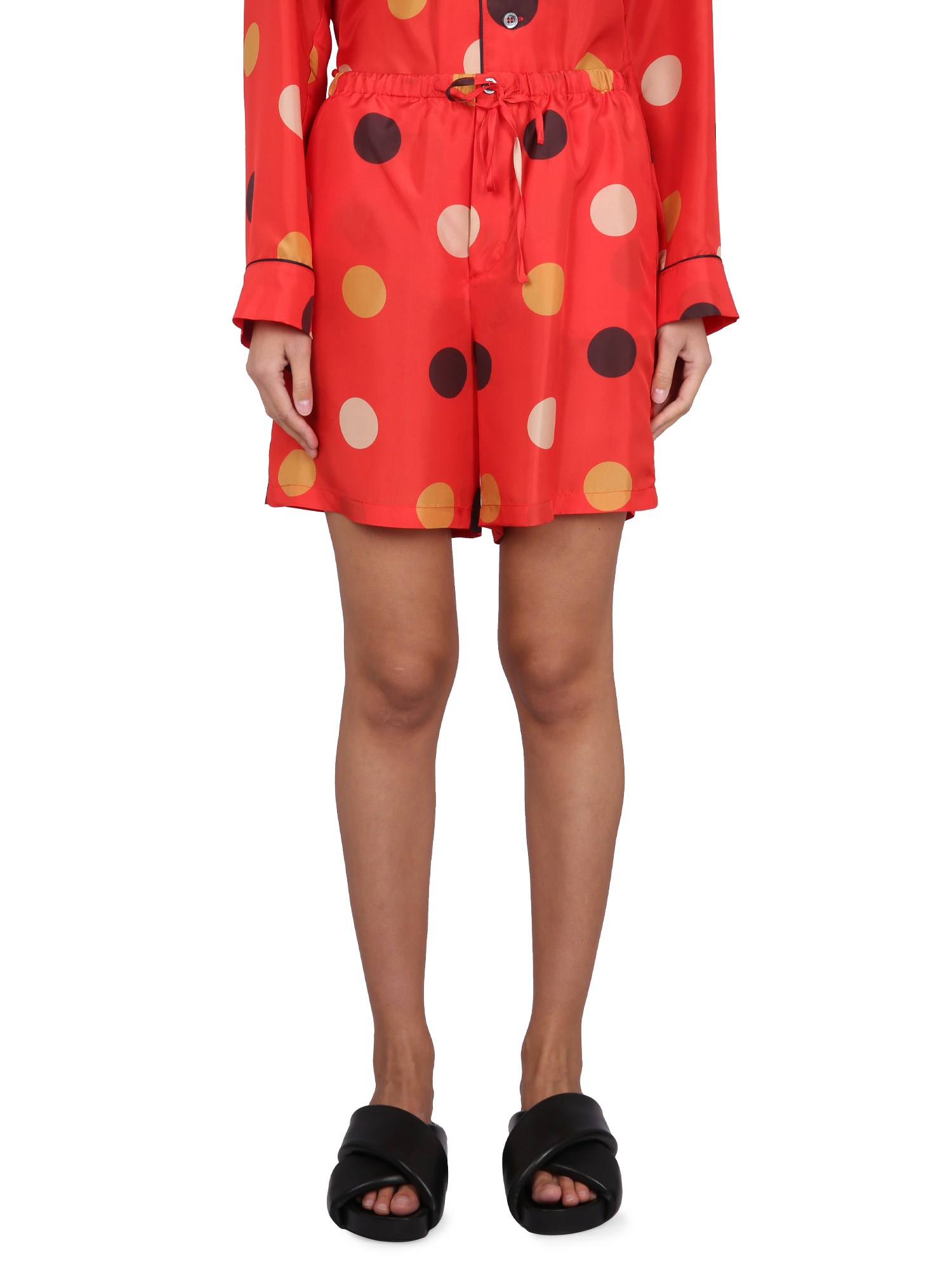Aspesi Polka-dot Drawstring Shorts In Orange