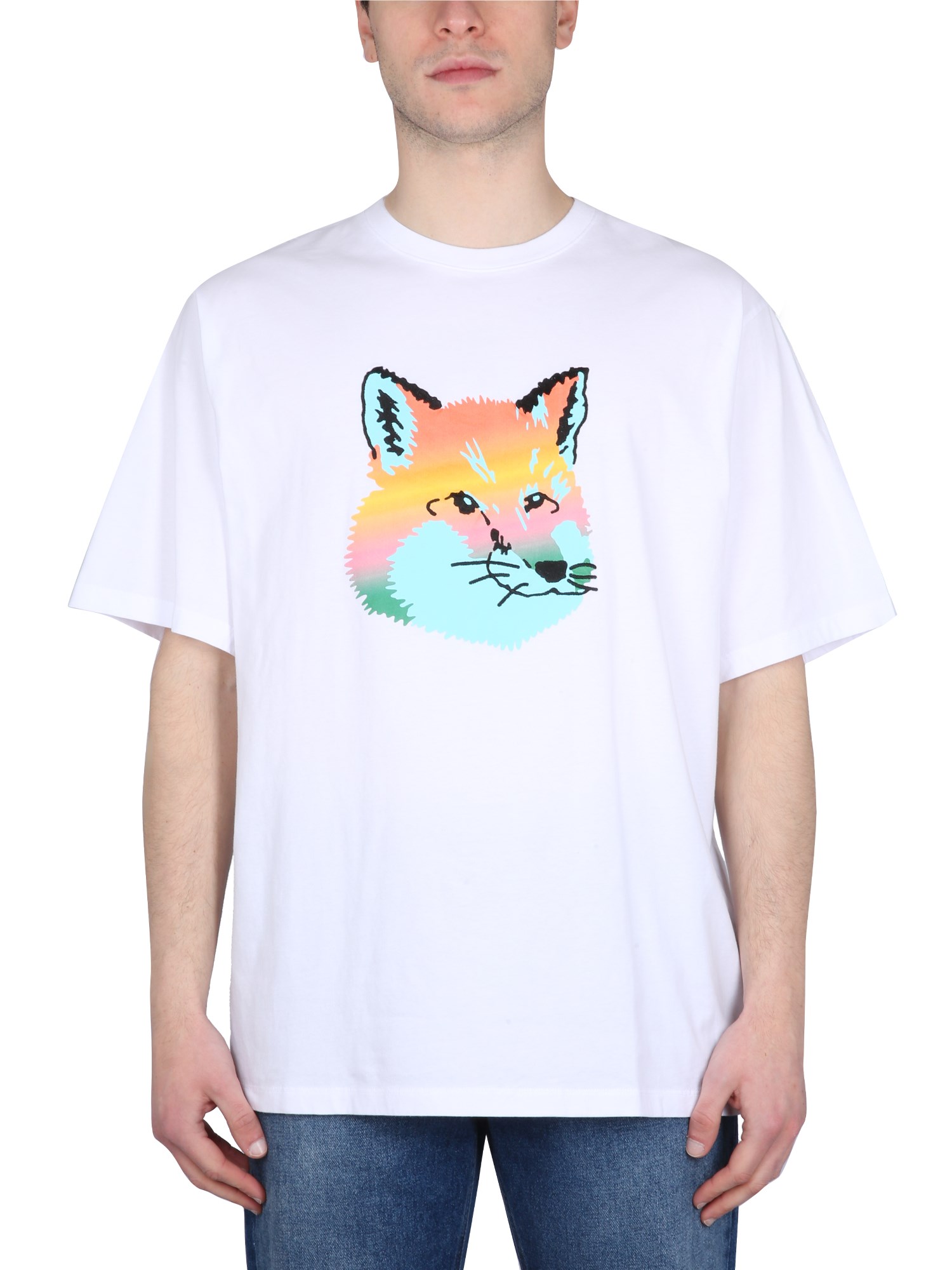Shop Maison Kitsuné Vibrant Fox Head T-shirt In White