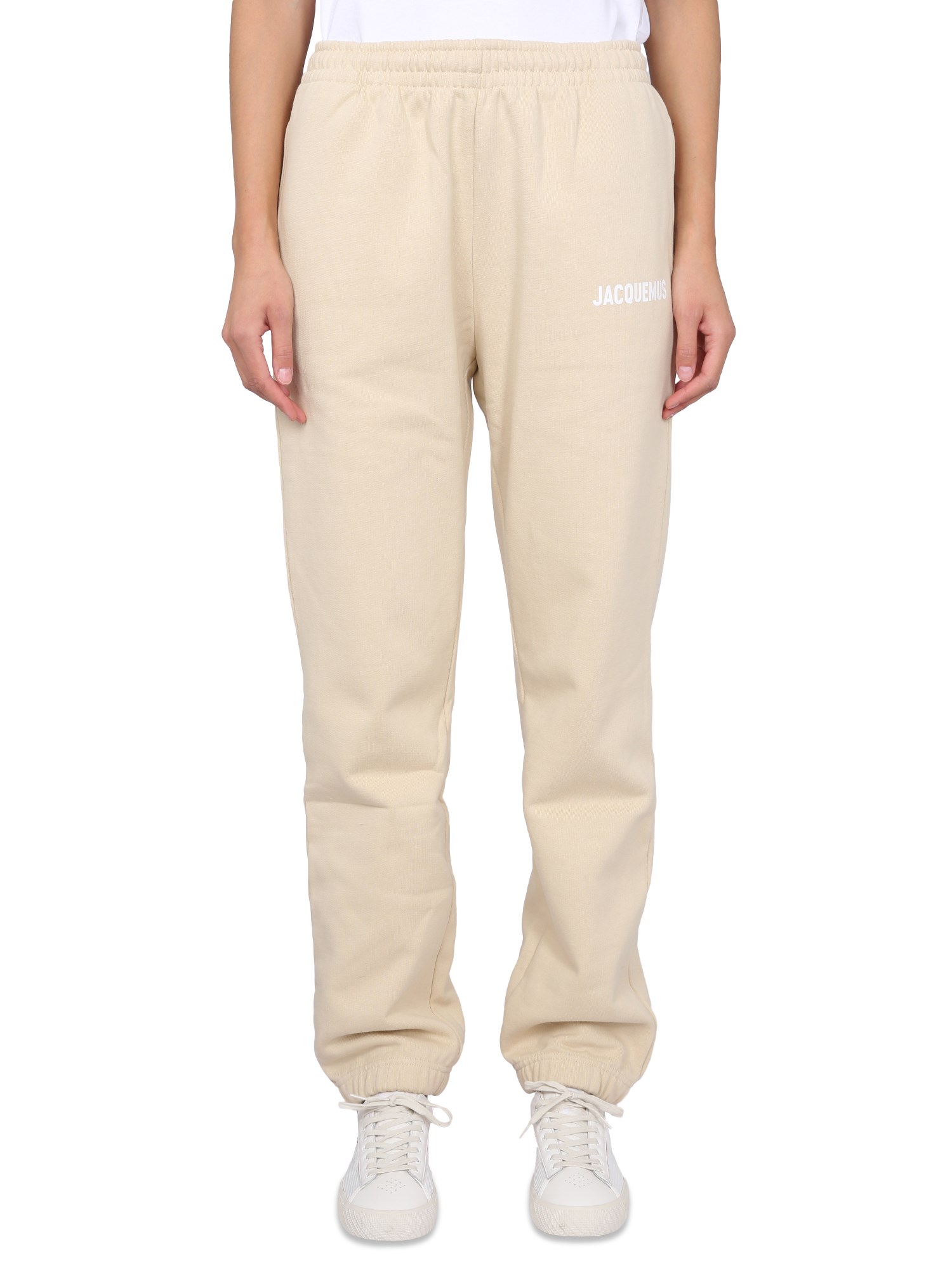 Shop Jacquemus Jogging Pants With Logo In Beige