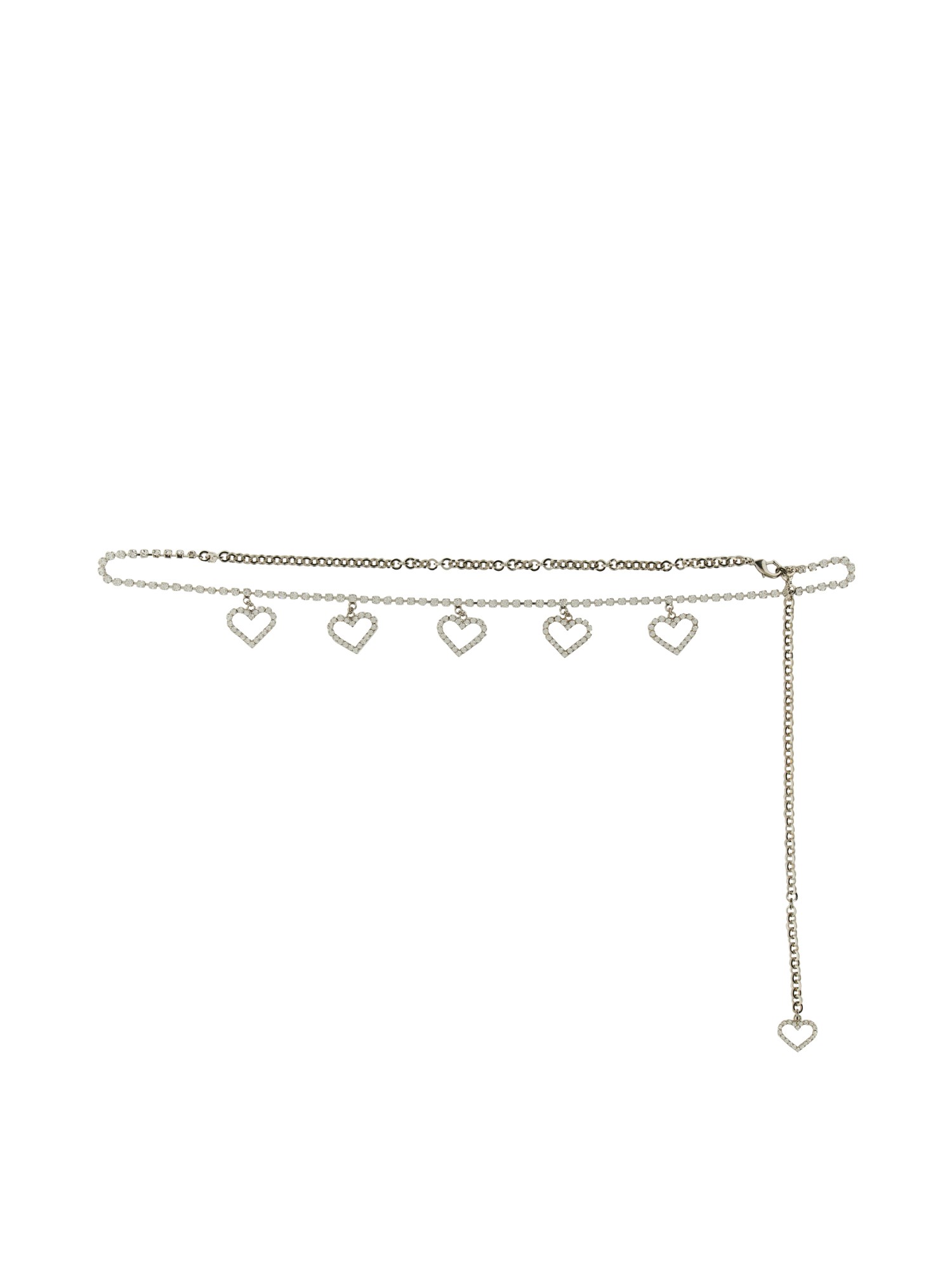Alessandra Rich Crystal Belt With Heart Pendants In Silver