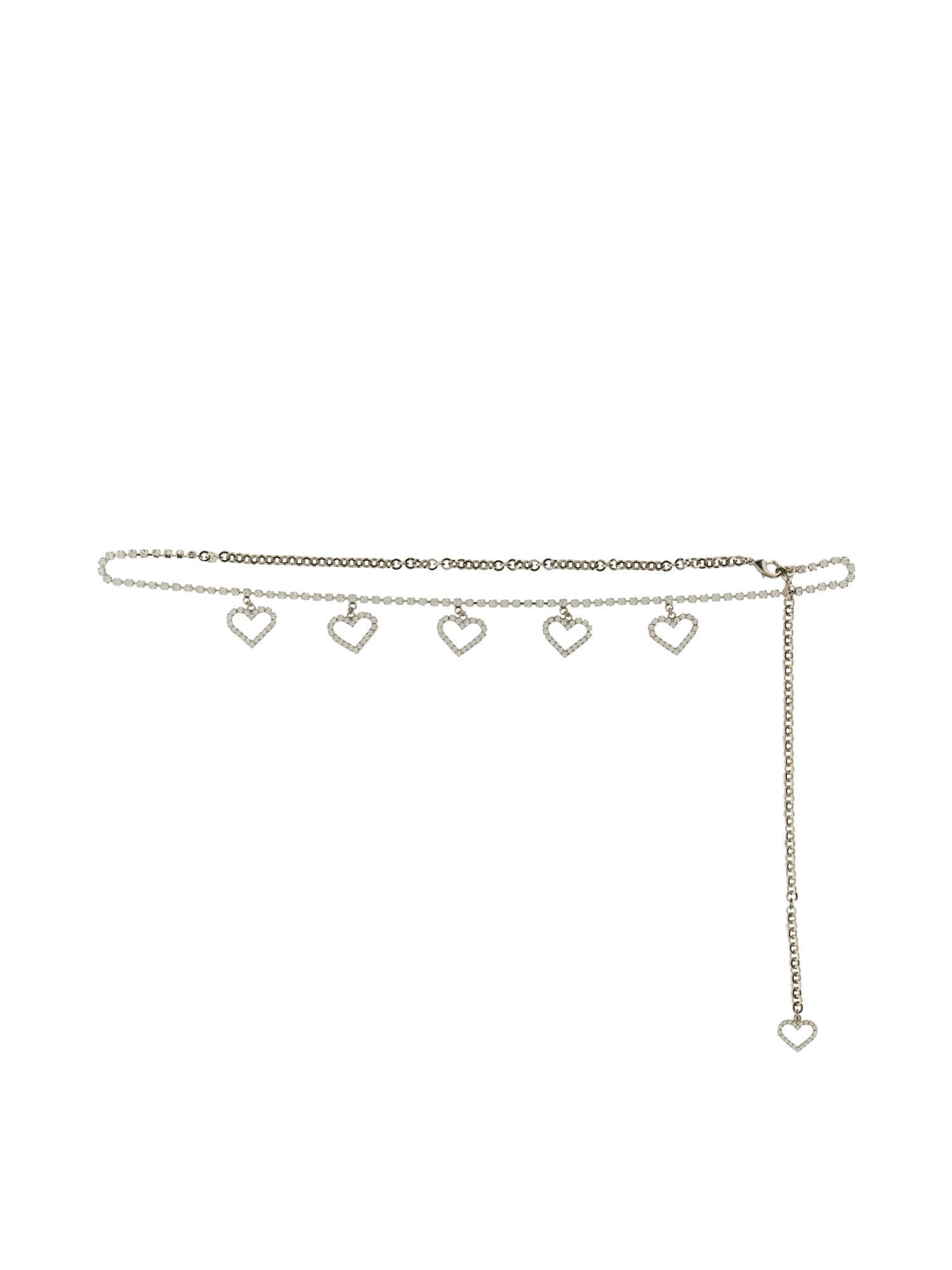 Shop Alessandra Rich Crystal Belt With Heart Pendants In Silver