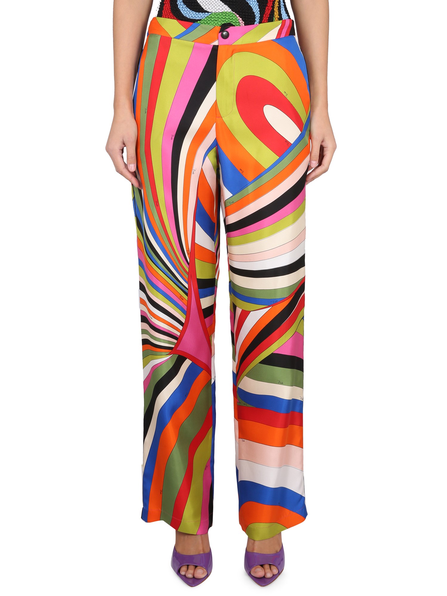 Pucci Silk Twill Iride Print Wide Pants In Multicolour